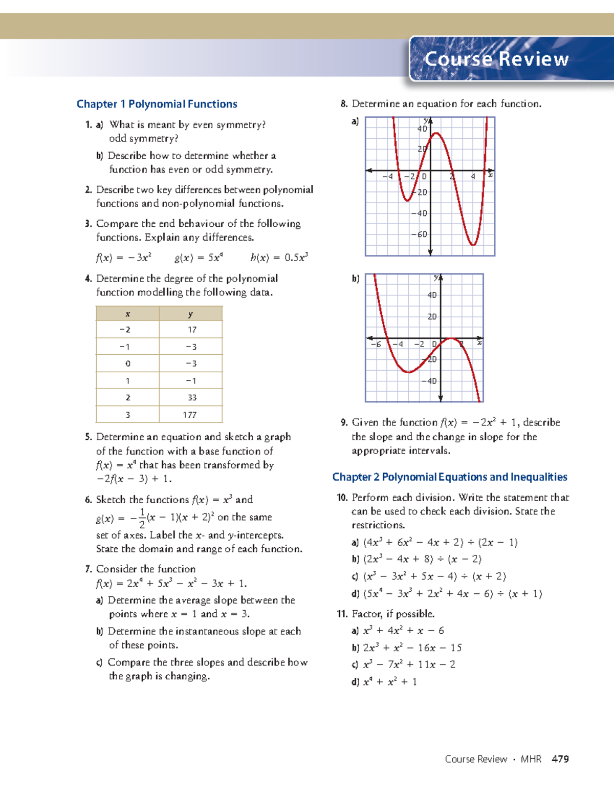 MHR 479 Advanced Functions Course Review: Polynomial & Rational ...