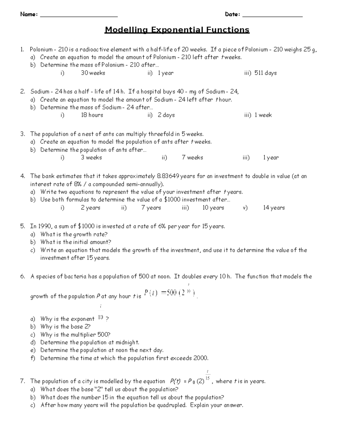 L2 - Modelling Exponential Functions Homework Assignment - Studocu