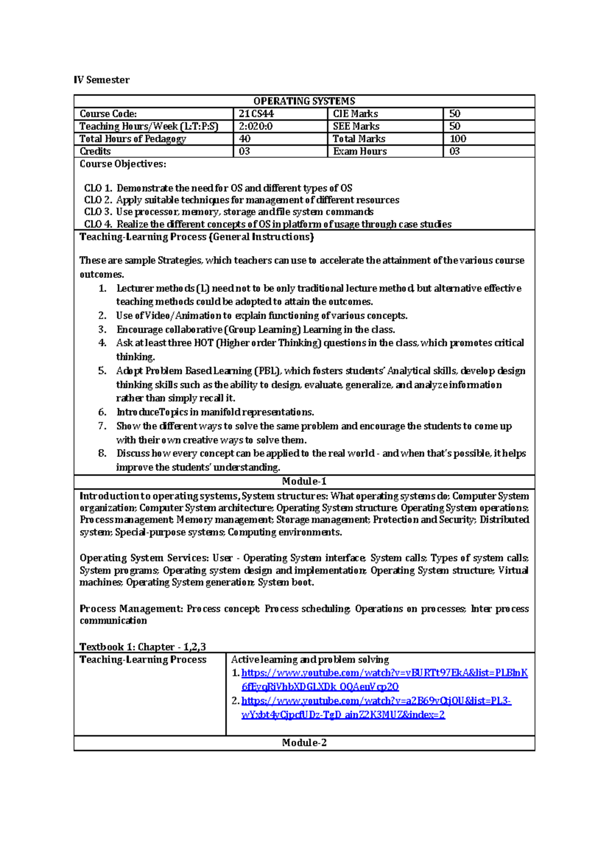 21CS44 - Comprehensive Operating Systems Overview and Course Objectives ...