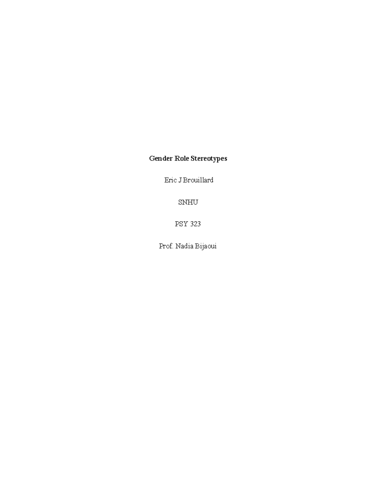 Gender Role Stereotypes: Insights and Reflections - PSY 323 Short Paper ...