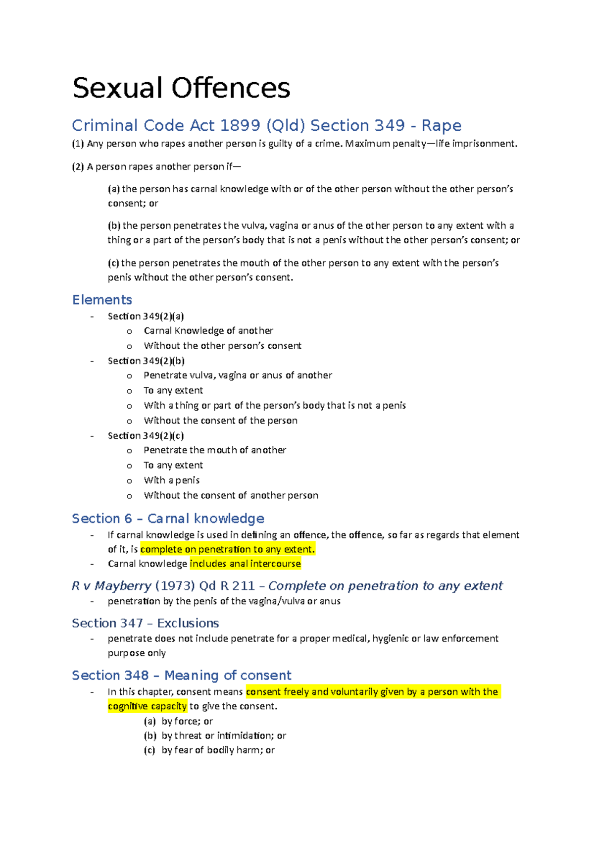 Sexual Offences - Law Lecture Notes (Lecture 4) - Studocu