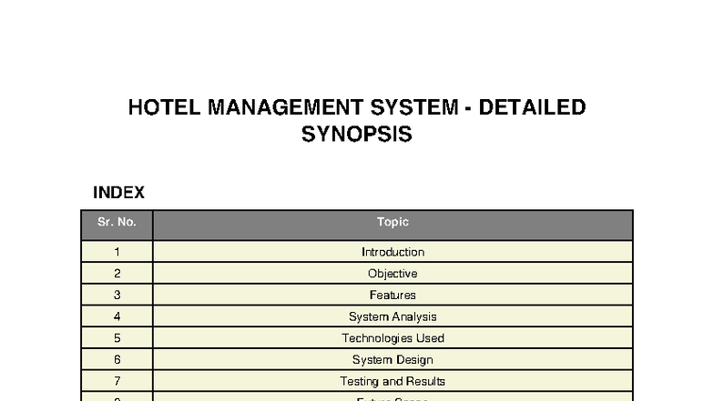 HMS 101: Hotel Management System Detailed Synopsis - Studocu