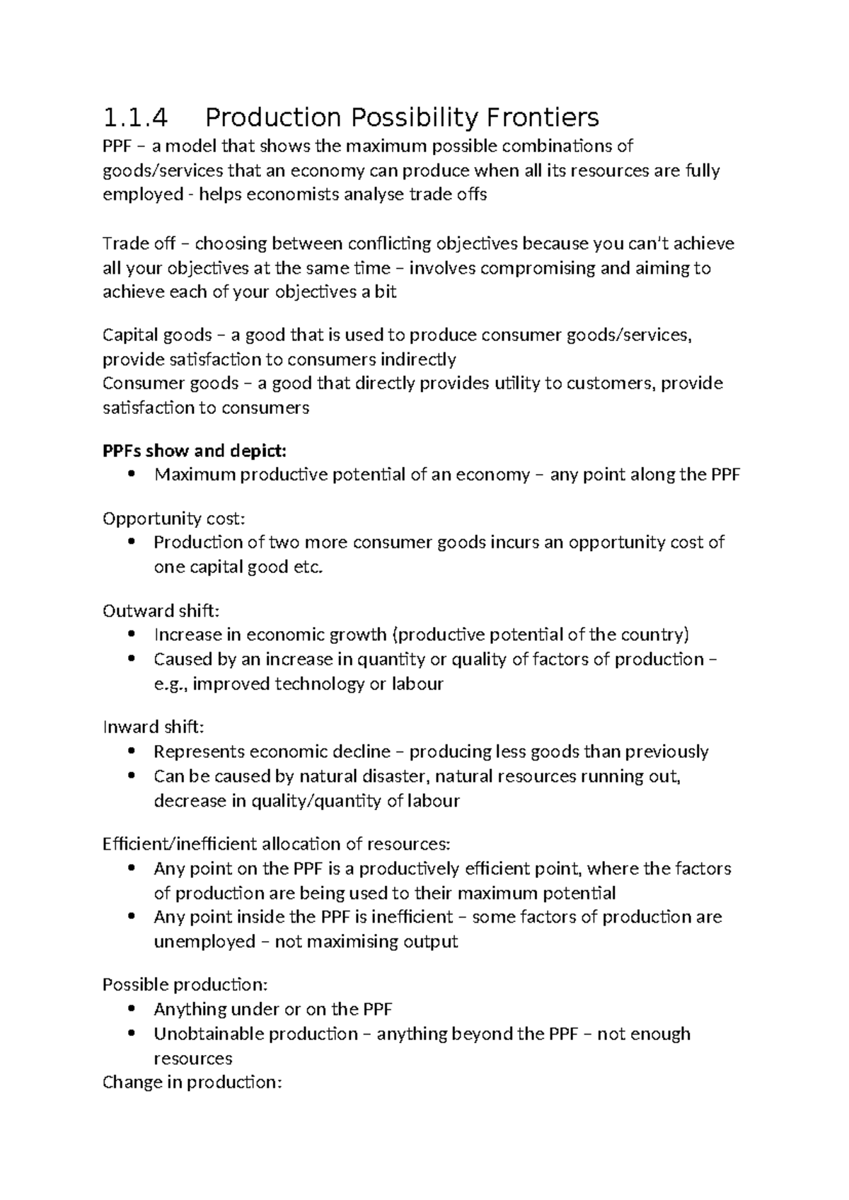 1.1.4 Production Possibility Frontiers (PPFs) Explained - Studocu