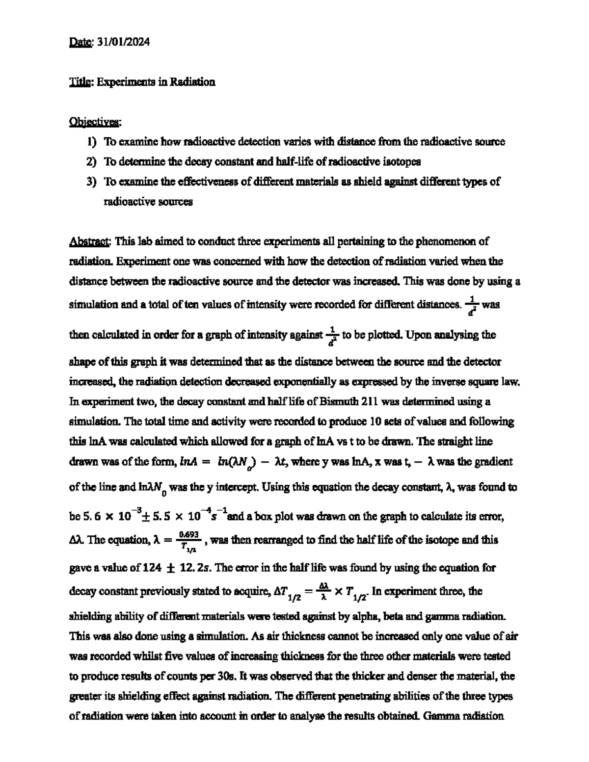 Experiments in Radiation: Detection, Decay, and Shielding Analysis ...
