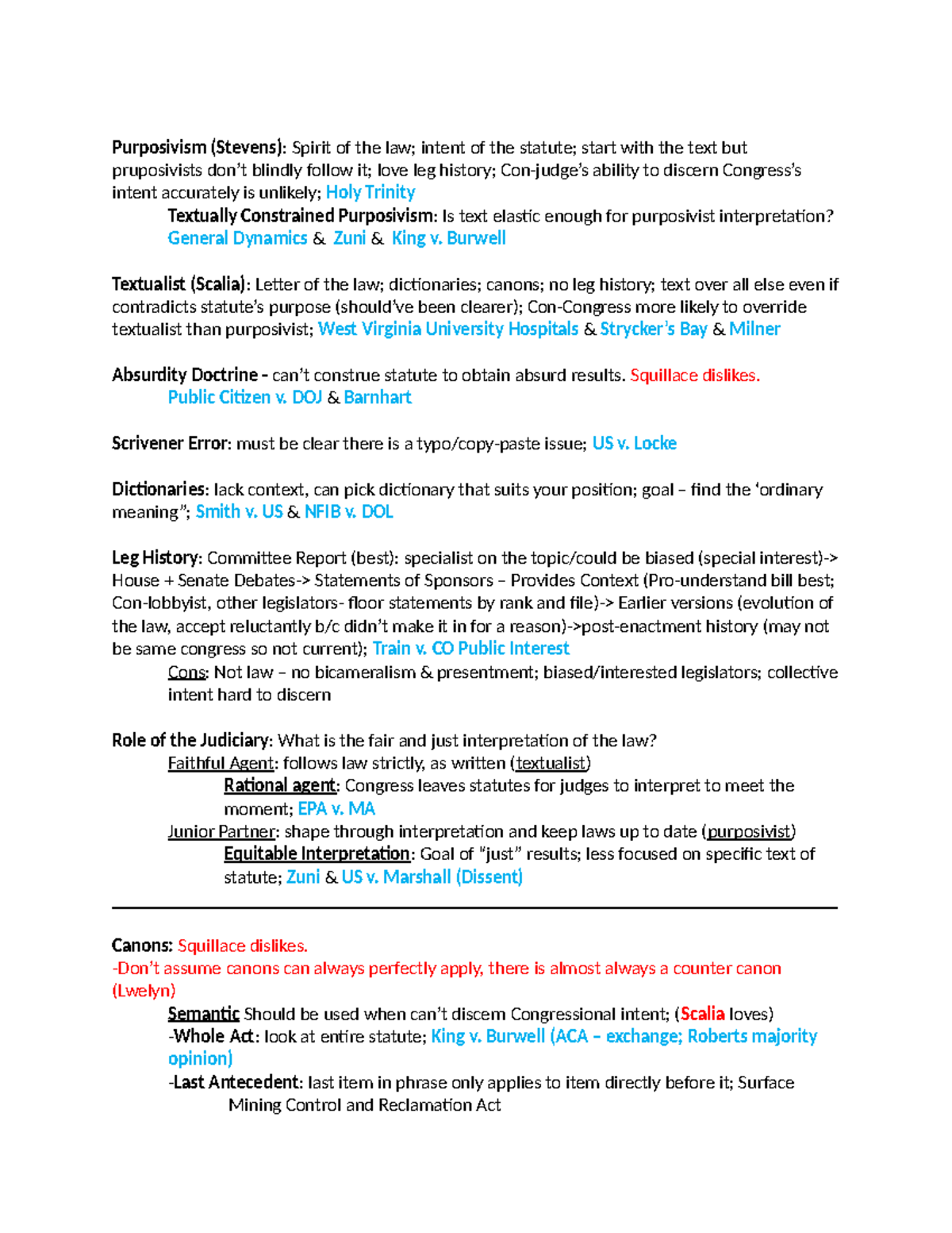 Leg Reg: Purposivism vs. Textualism Mini Outline for Study - Studocu