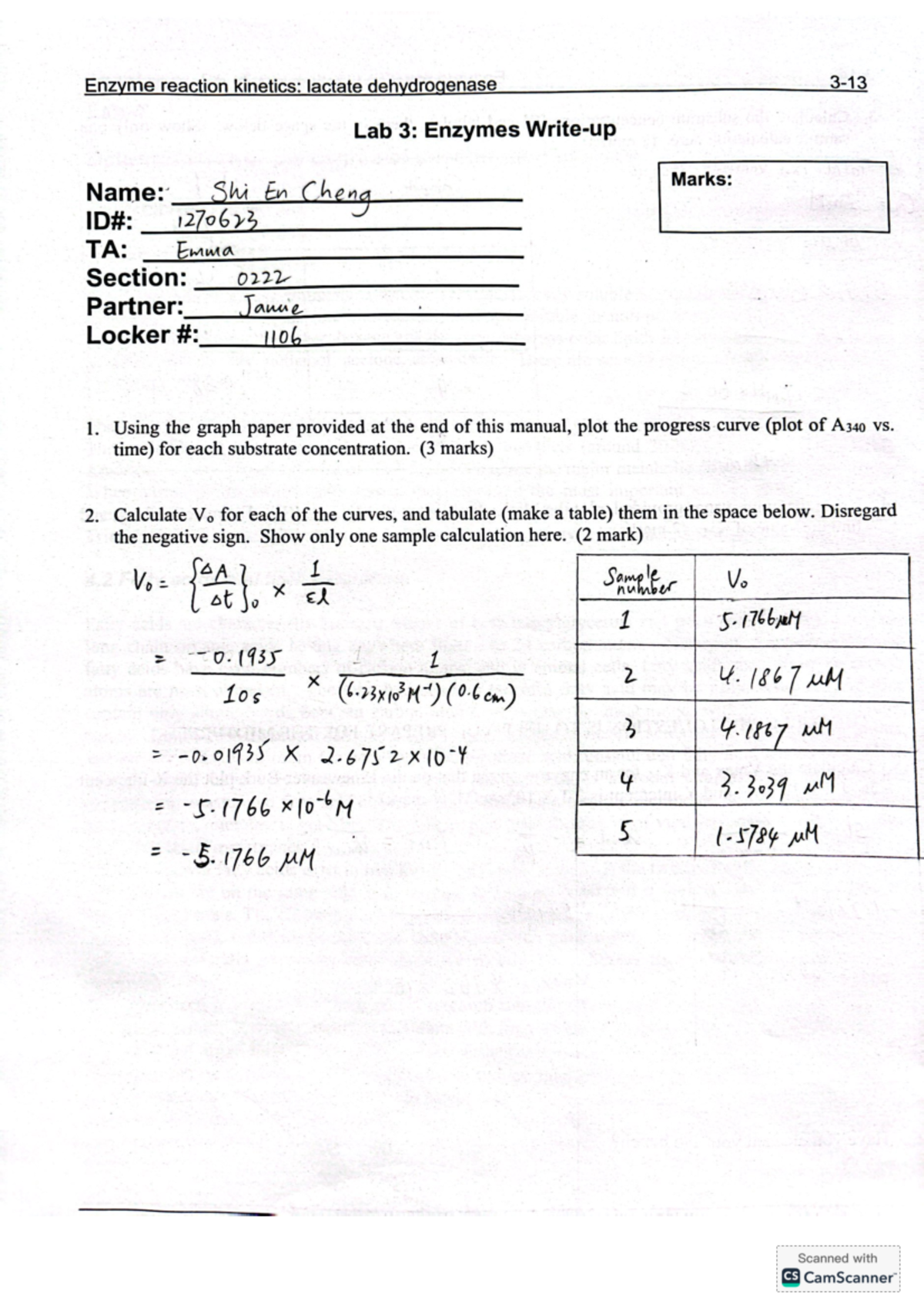 Lab 3: Enzyme Reaction Kinetics of Lactate Dehydrogenase - Studocu