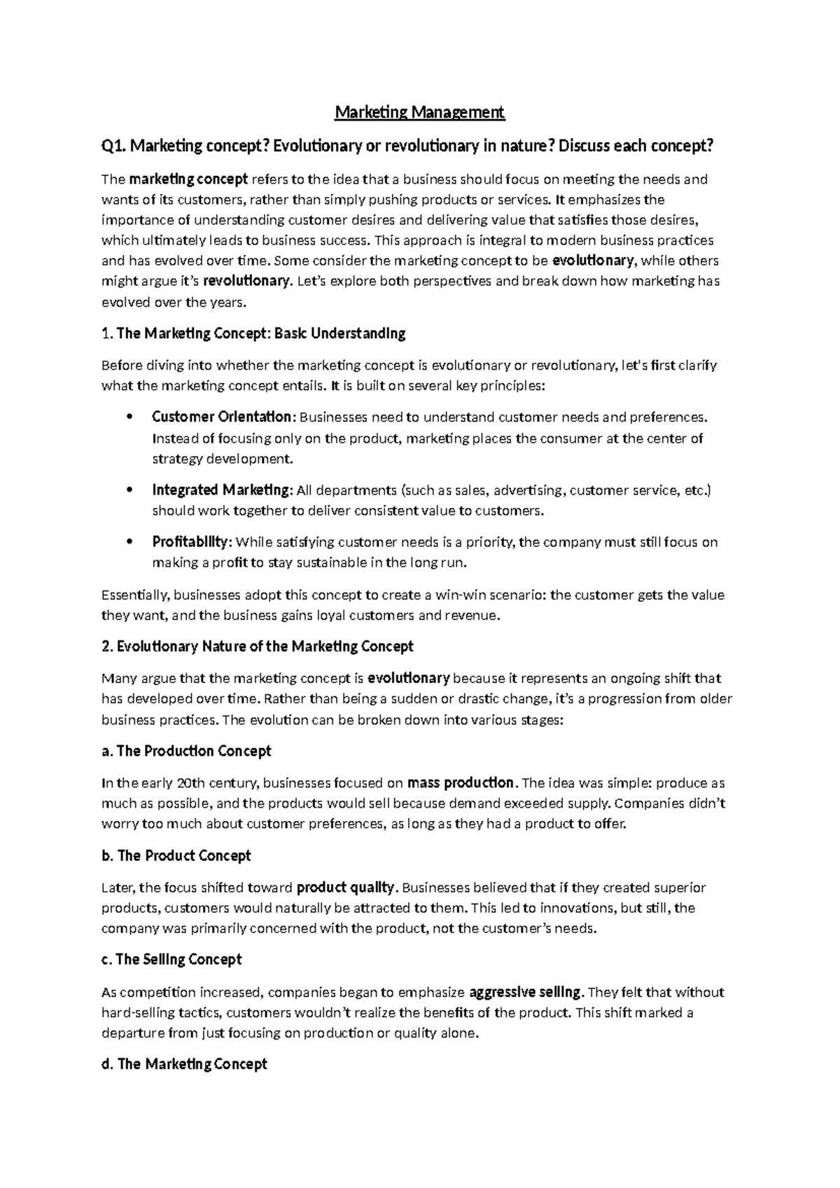 Marketing Management Notes 1st sem - Marketing Management Q1. Marketing ...