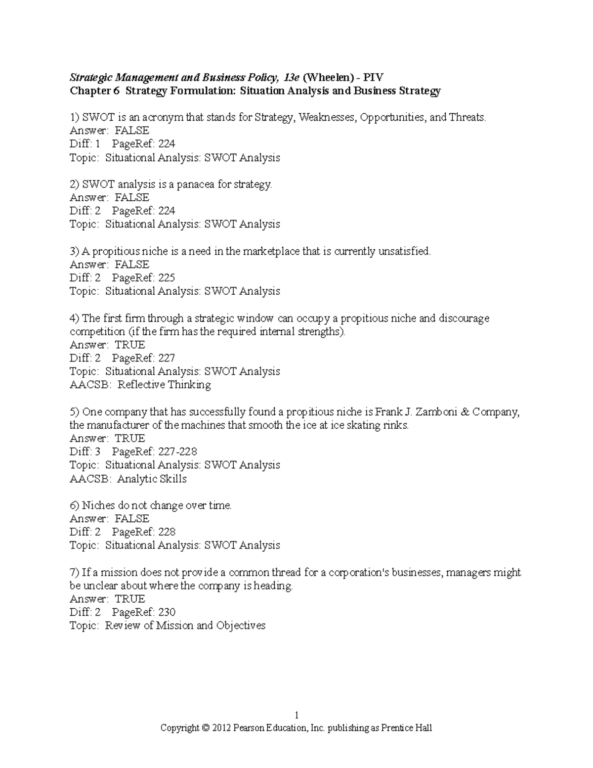 Chapter 6 - Strategic Management Study Guide (SWOT Analysis ...