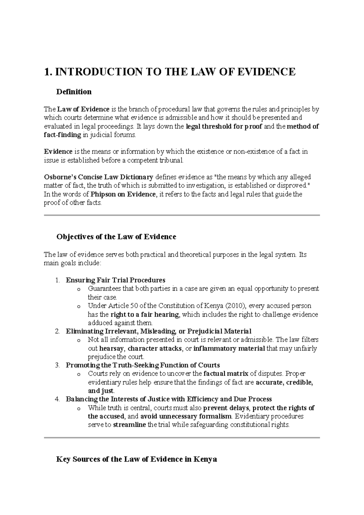 1 - Introduction to the Law of Evidence: Key Concepts and Principles ...