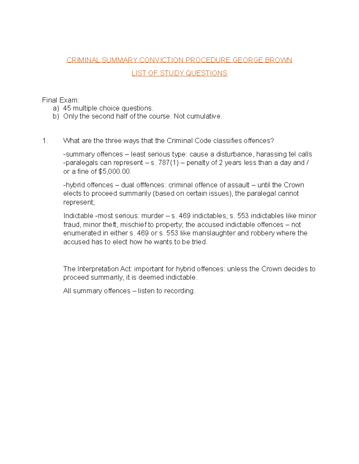 CRIMINAL LAW 101 - Final Exam Review Questions and Key Concepts - Studocu