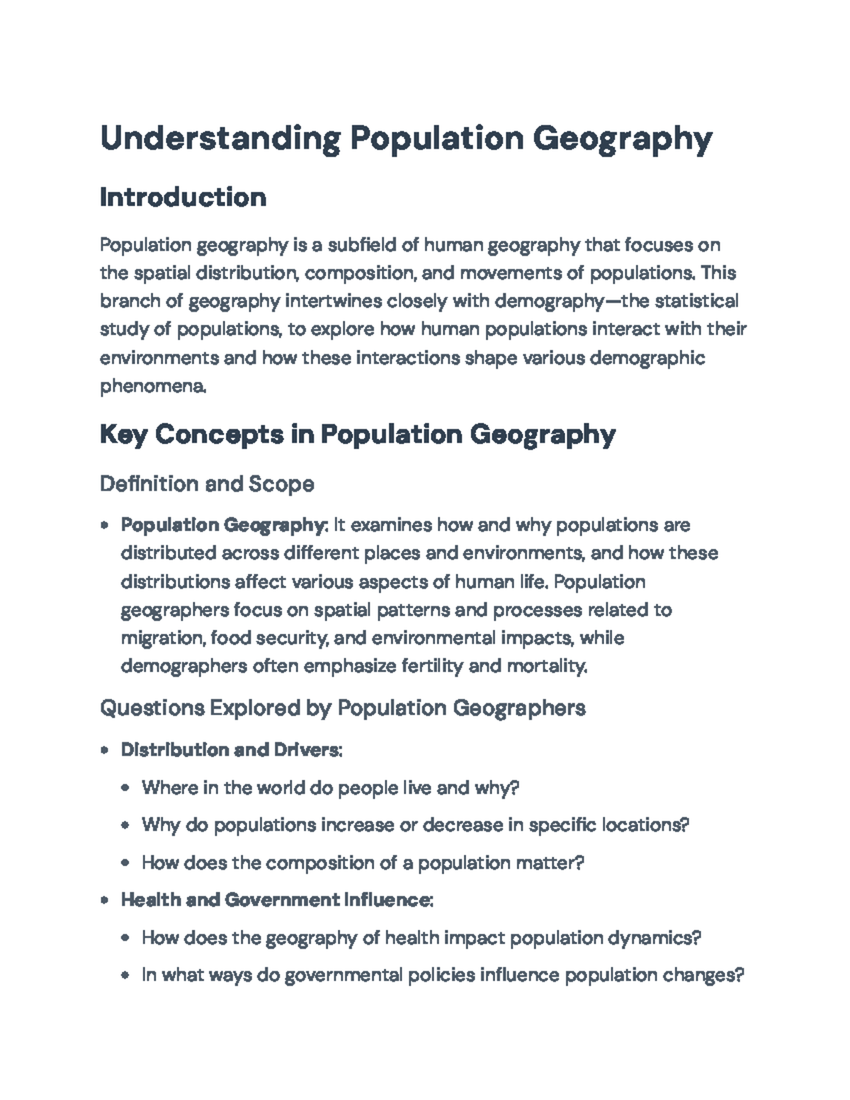 Population Geography: Key Concepts and Themes Uncovered - Studocu