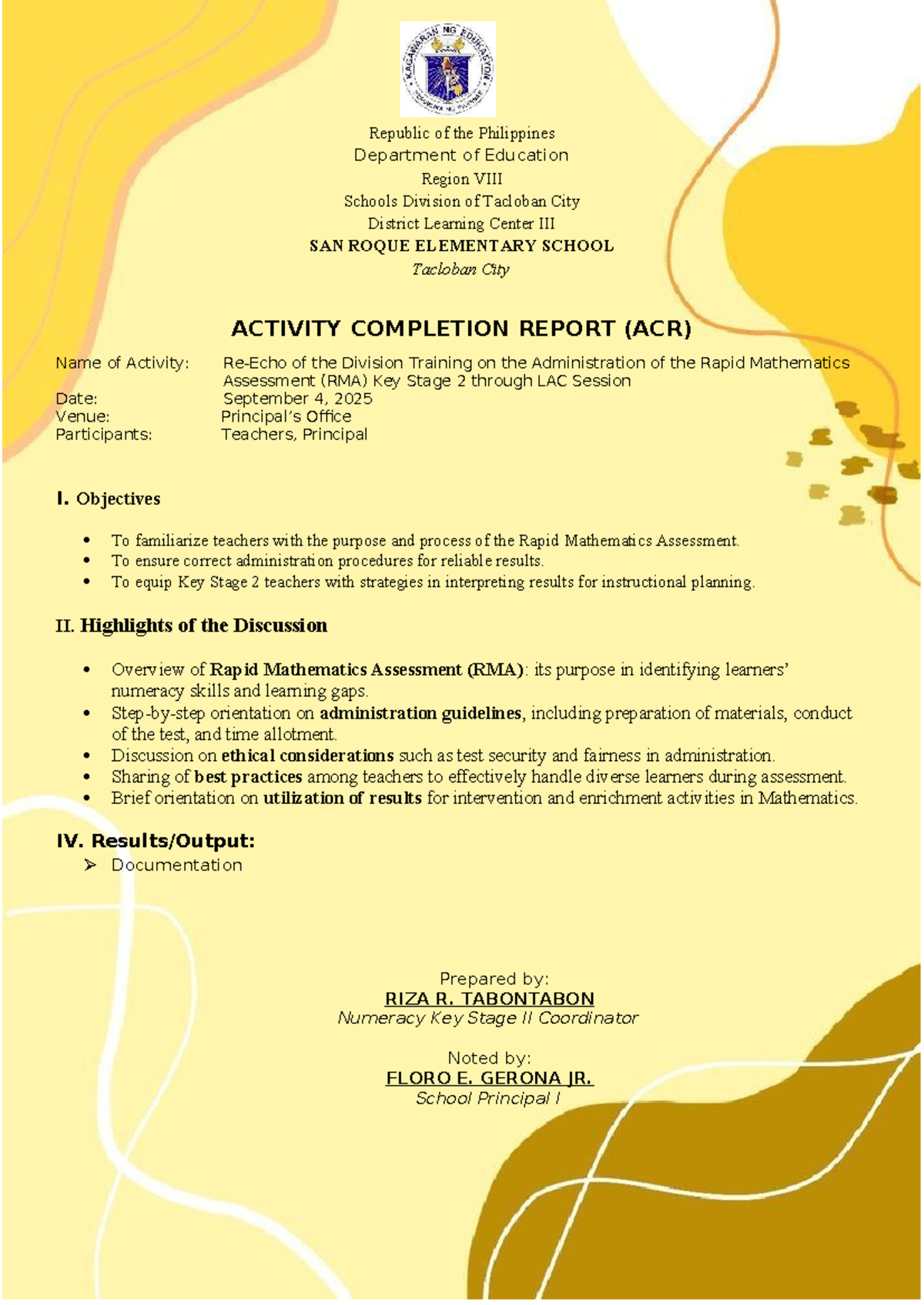 ACR: Training on Rapid Mathematics Assessment (RMA) 2025 - Studocu