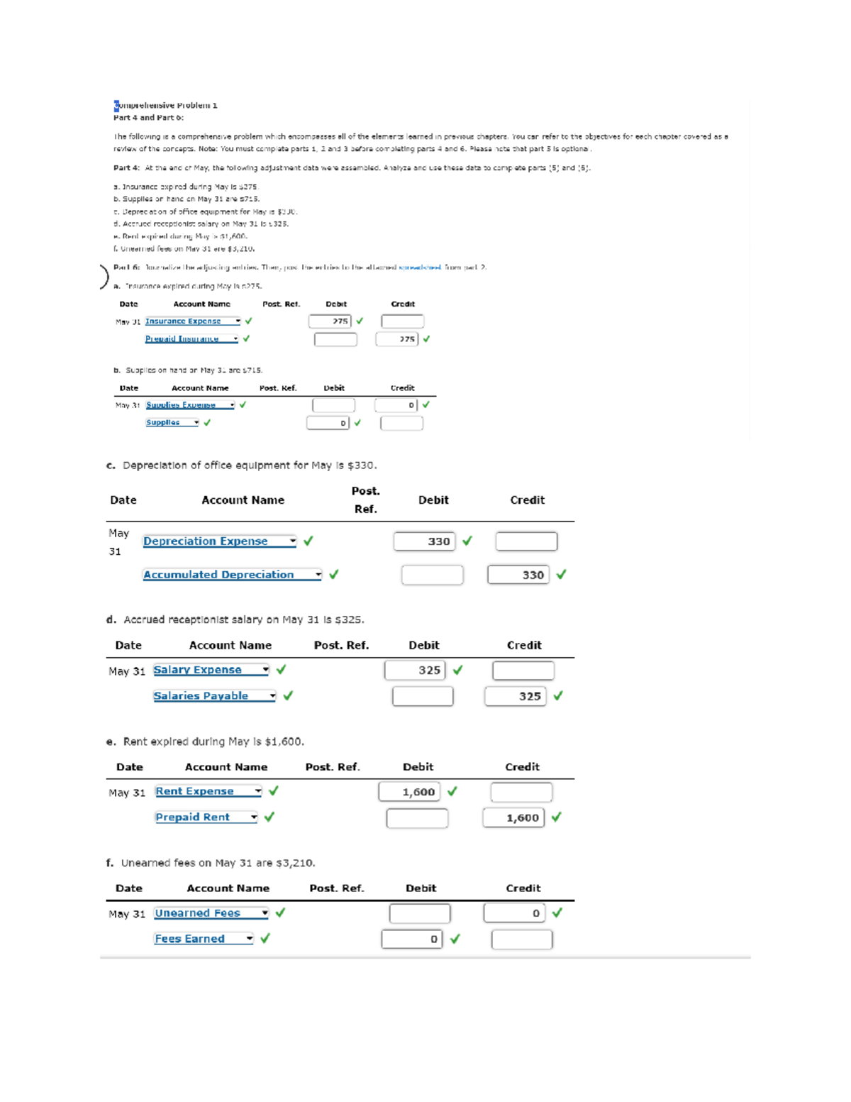 Comprehensive Problem 1 Part 4 & 6 Analysis and Journal Entries Guide ...