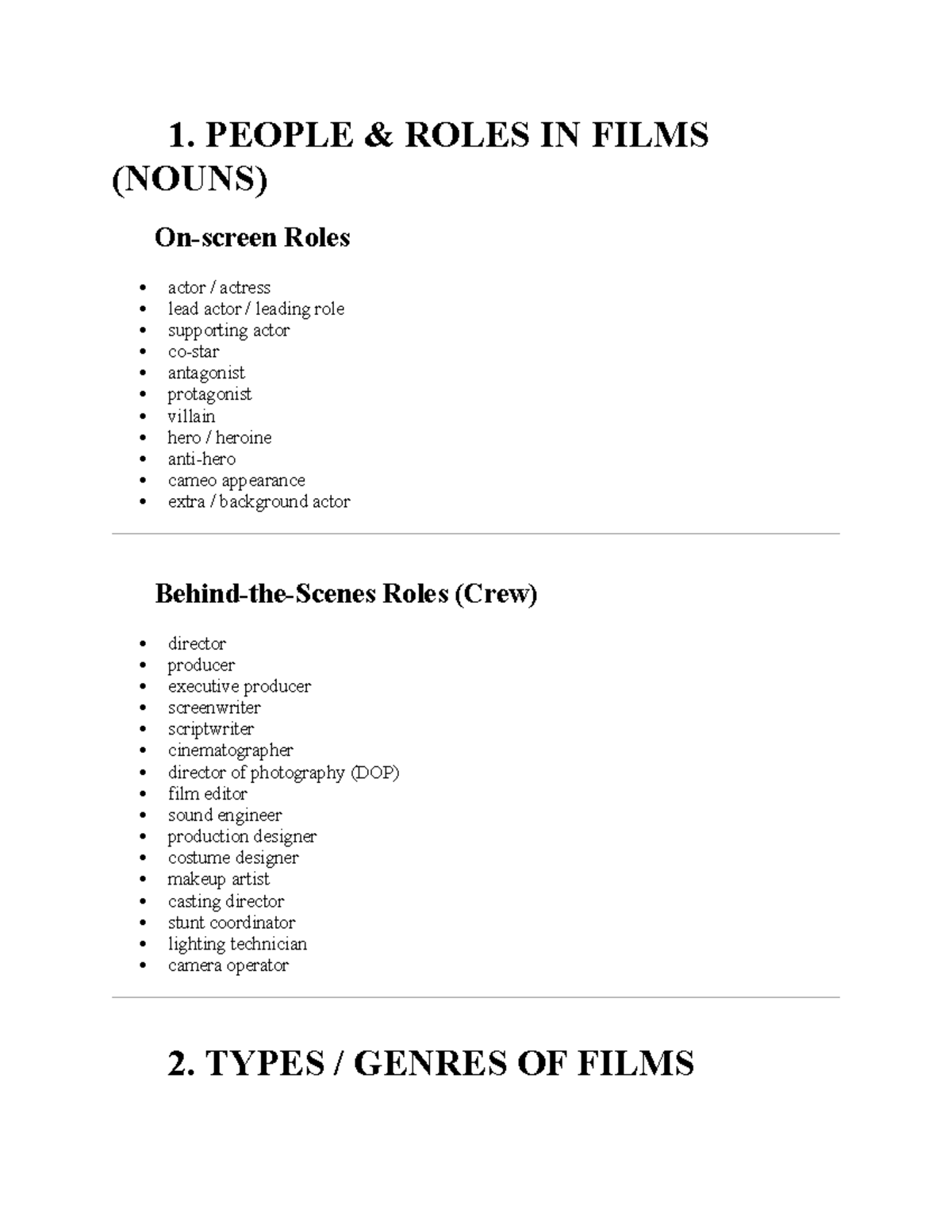 IELTS Speaking Vocabulary: Movies and Film Roles - Studocu
