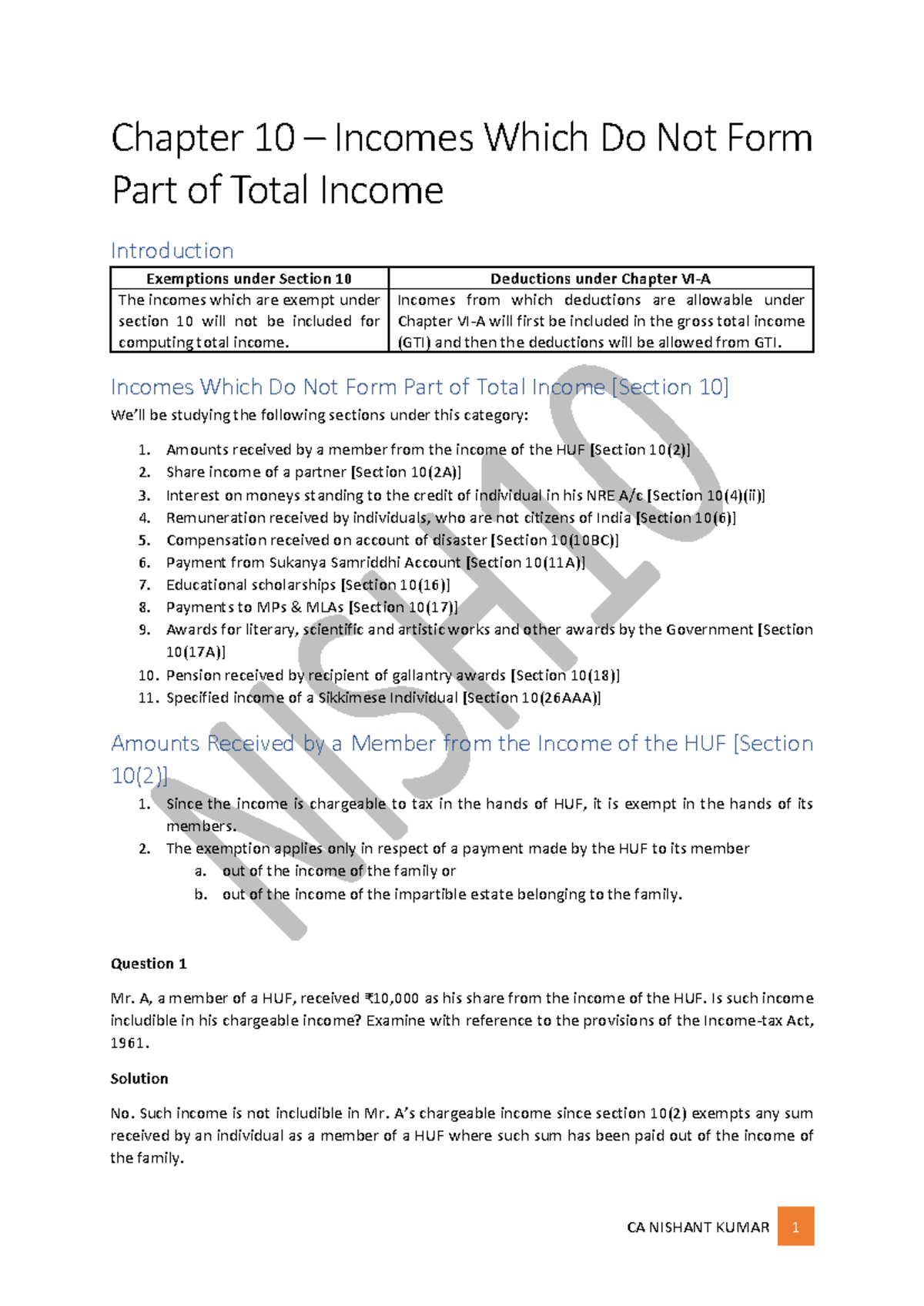 Chapter 10 - Exempt Incomes Not Included in Total Income - Studocu