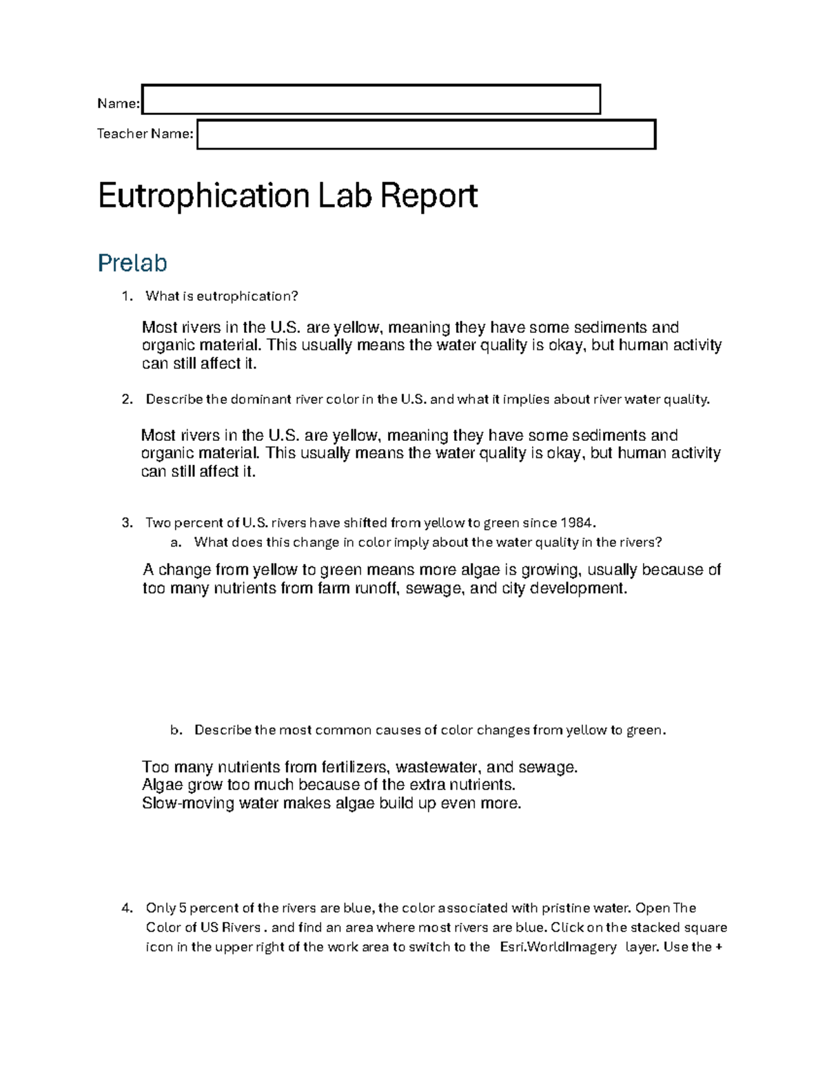 ATP Eutrophication Lab Report: Analyzing Nutrient Impact on Water ...