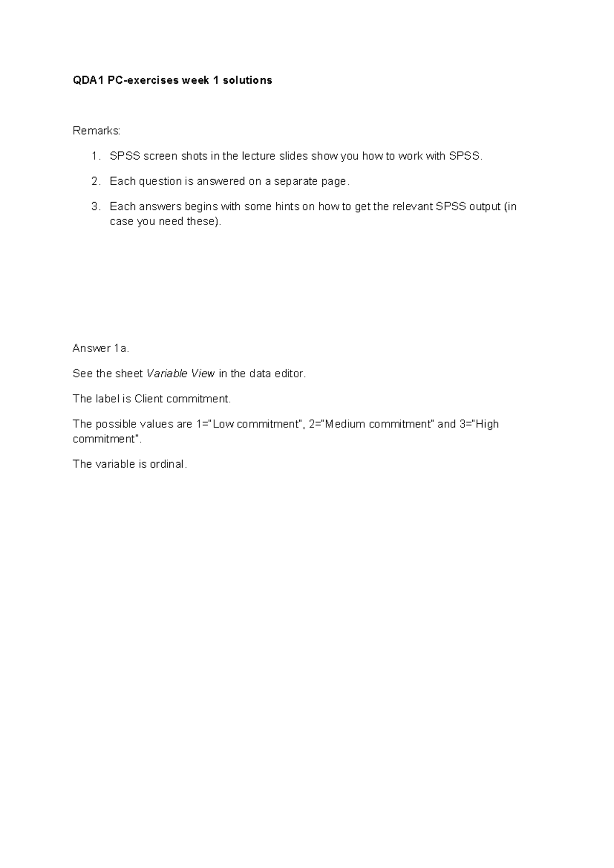 PC-Exercises Week 1 Solutions: SPSS Analysis and Insights - Studeersnel