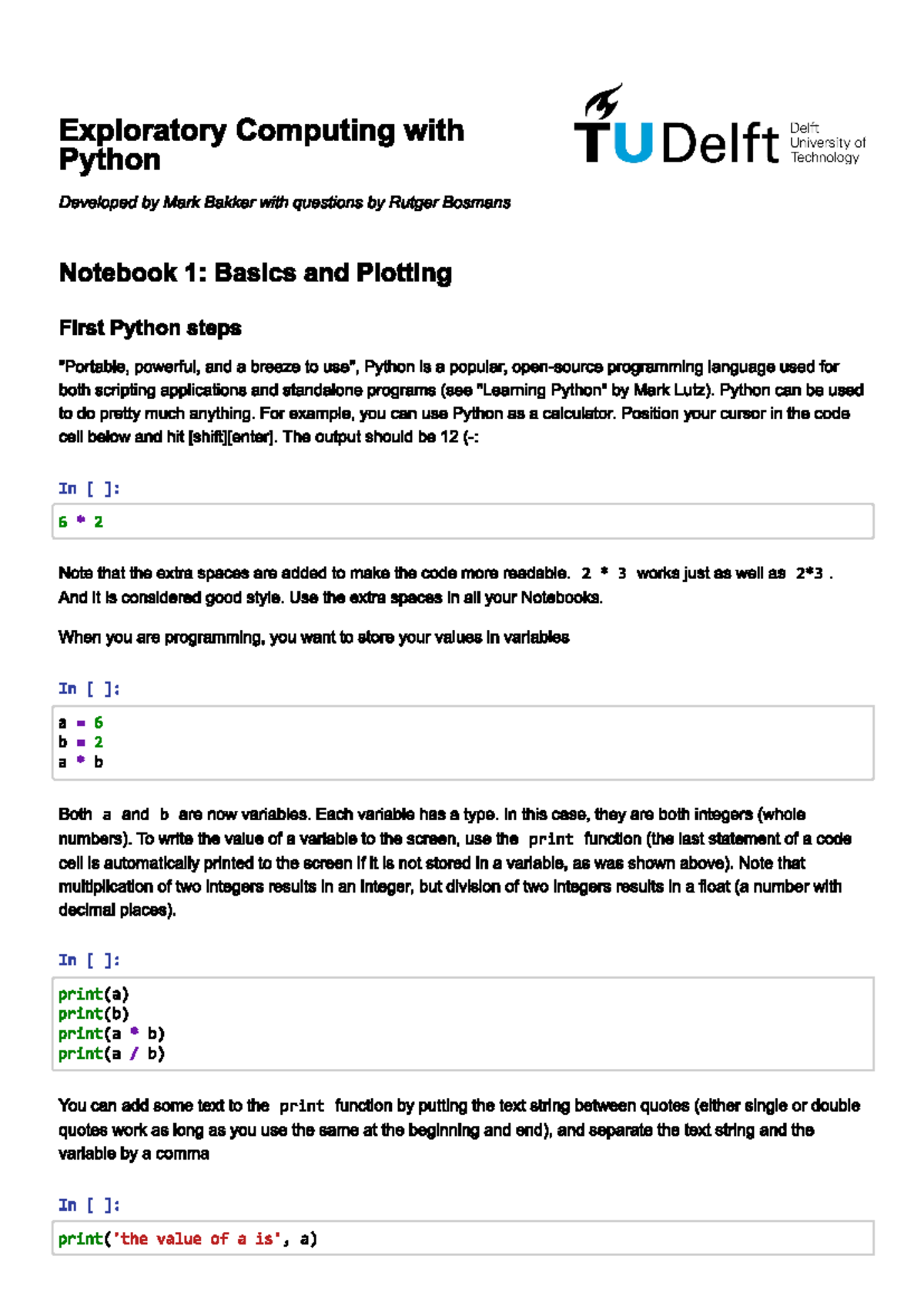 Basics of Plotting Techniques: Notebook 1 Overview - Studeersnel