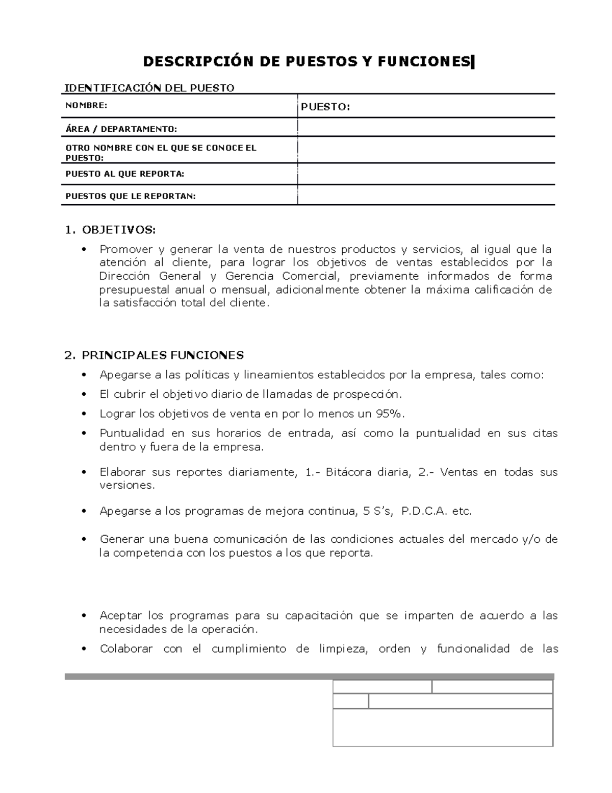 Descripción DE Puestos Y Funciones ACT - IDENTIFICACIÓN DEL PUESTO ...