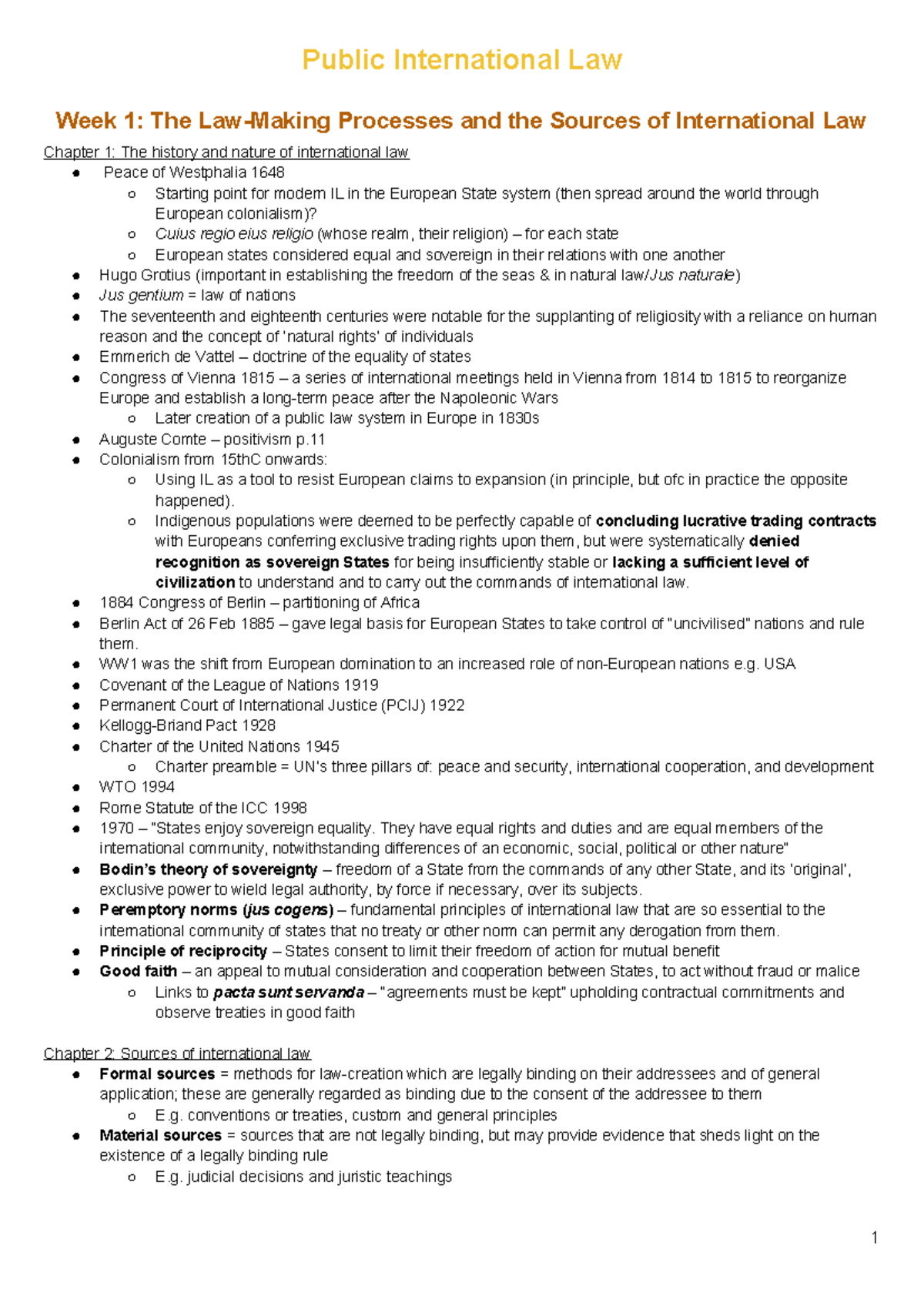 Public International Law (PIL) Notes: Week 1 - Sources & Processes of ...