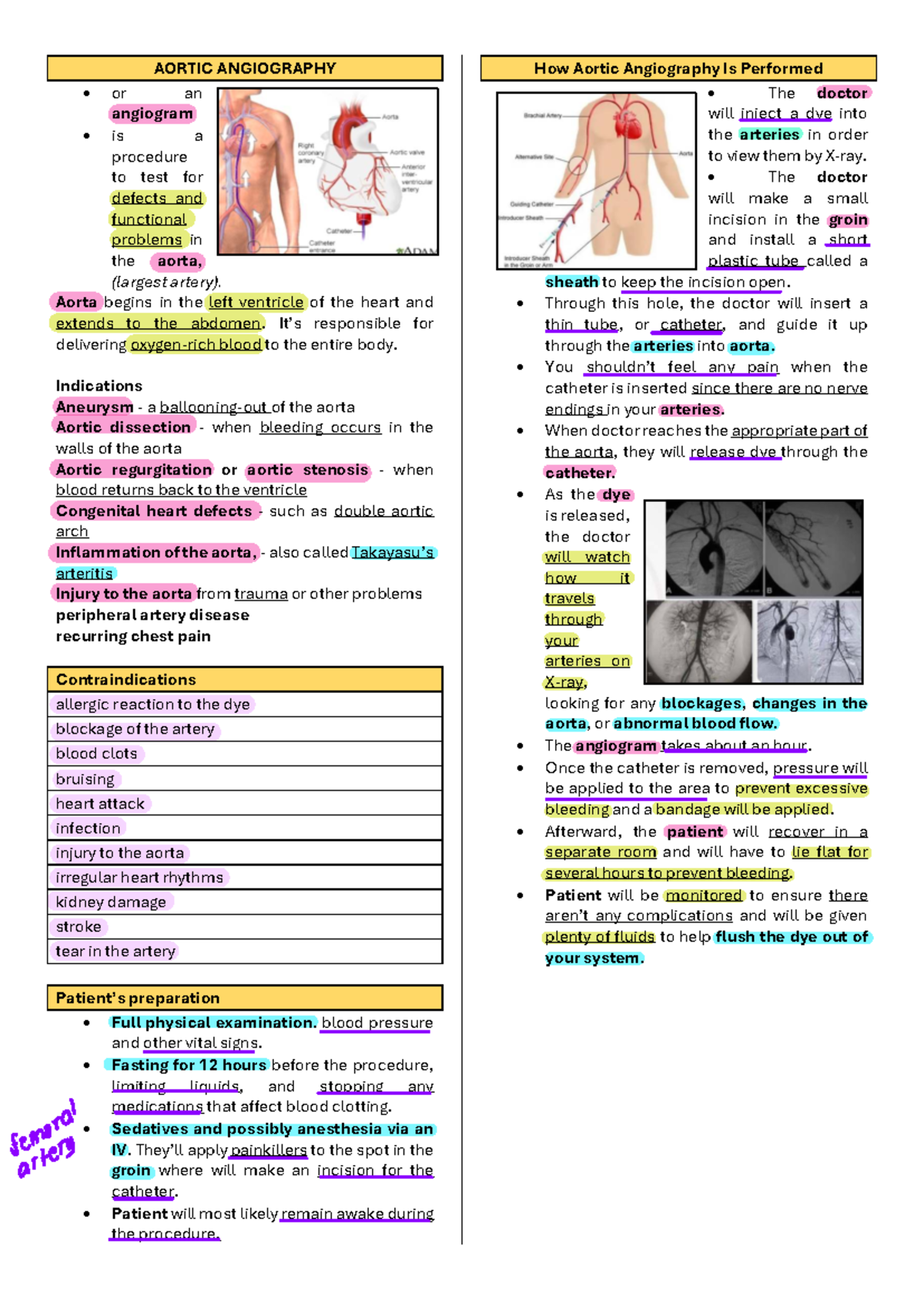 AORTIC ANGIOGRAPHY: Procedure, Indications, and Contraindications Notes ...