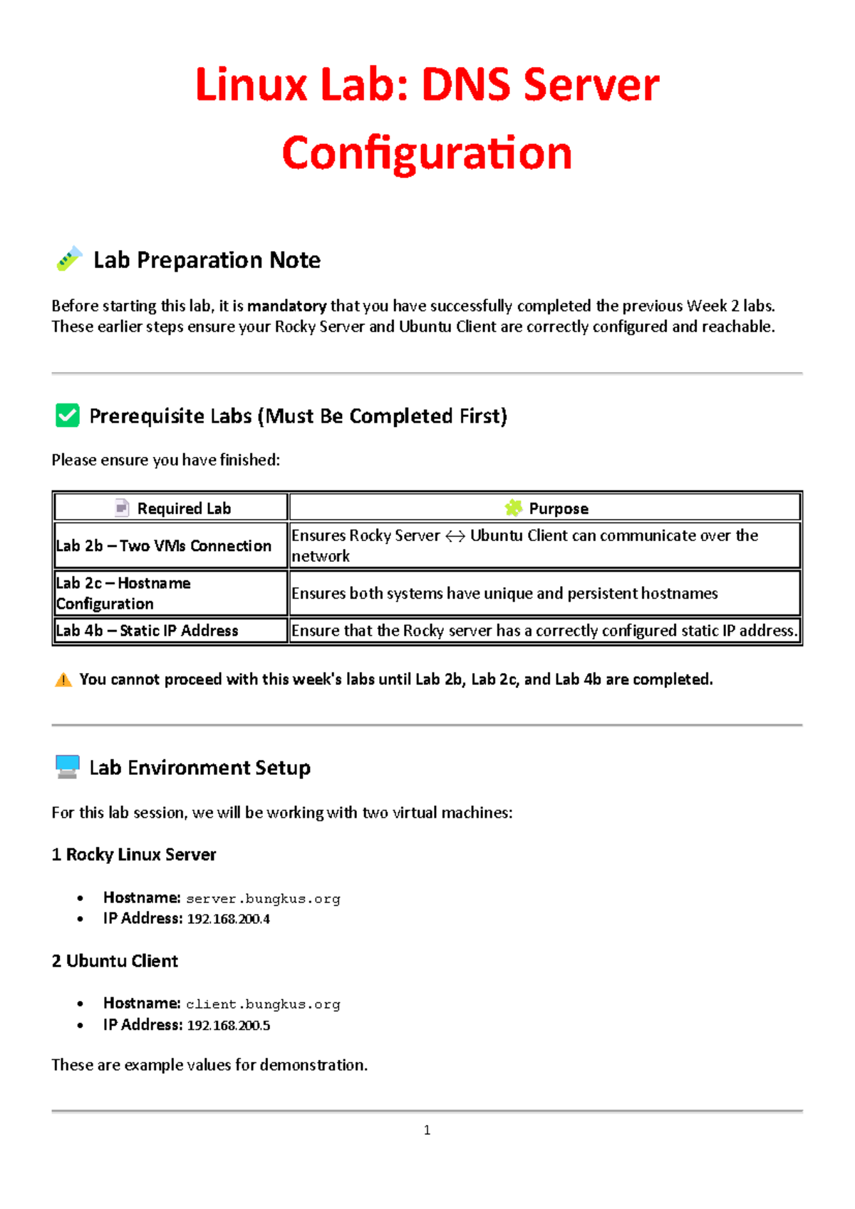 Lab 5: DNS Server Configuration Preparation for Linux Systems - Studocu