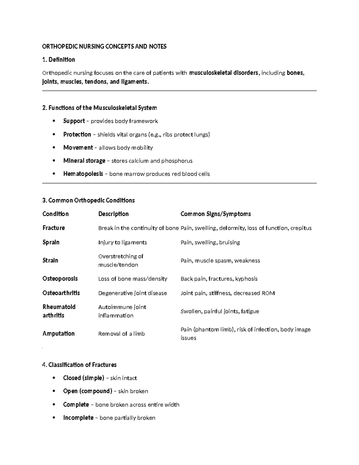 ORTHO 101: Comprehensive Notes on Orthopedic Nursing Concepts - Studocu