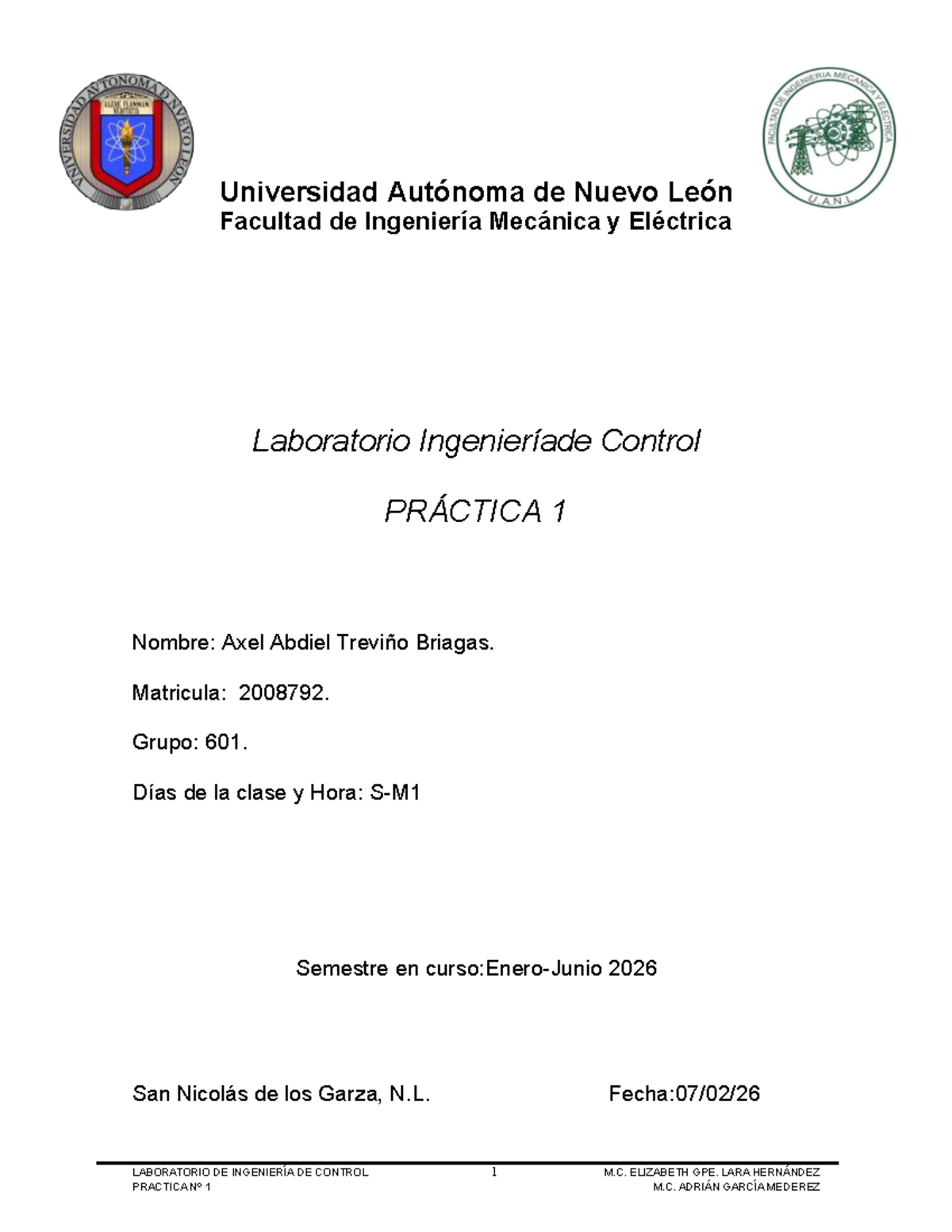 LABORATORIO DE INGENIERÍA DE CONTROL PRÁCTICA 1 - UANL 2026 - Studocu