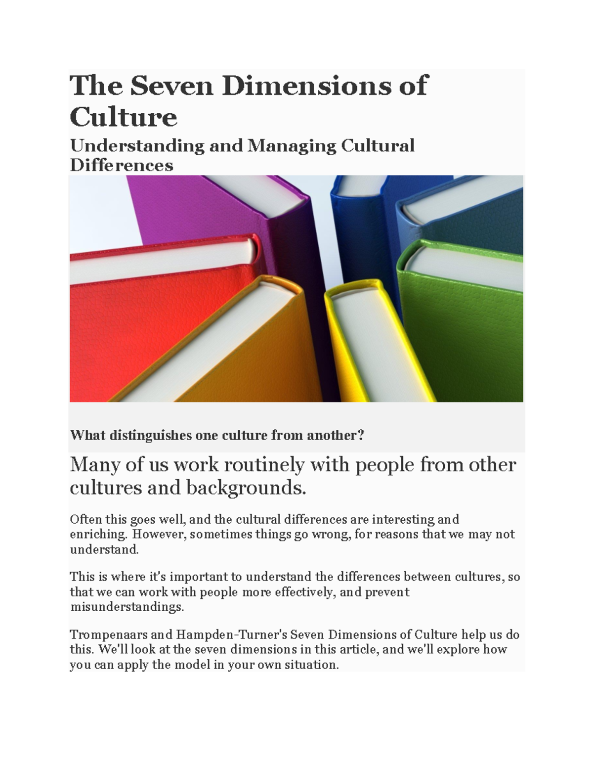 Understanding Trompenaars' Seven Dimensions of Culture (815035063 ...