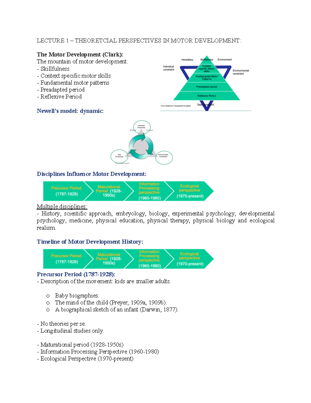 L1 - Lecture 1: Theoretical Perspectives in Motor Development - Studocu