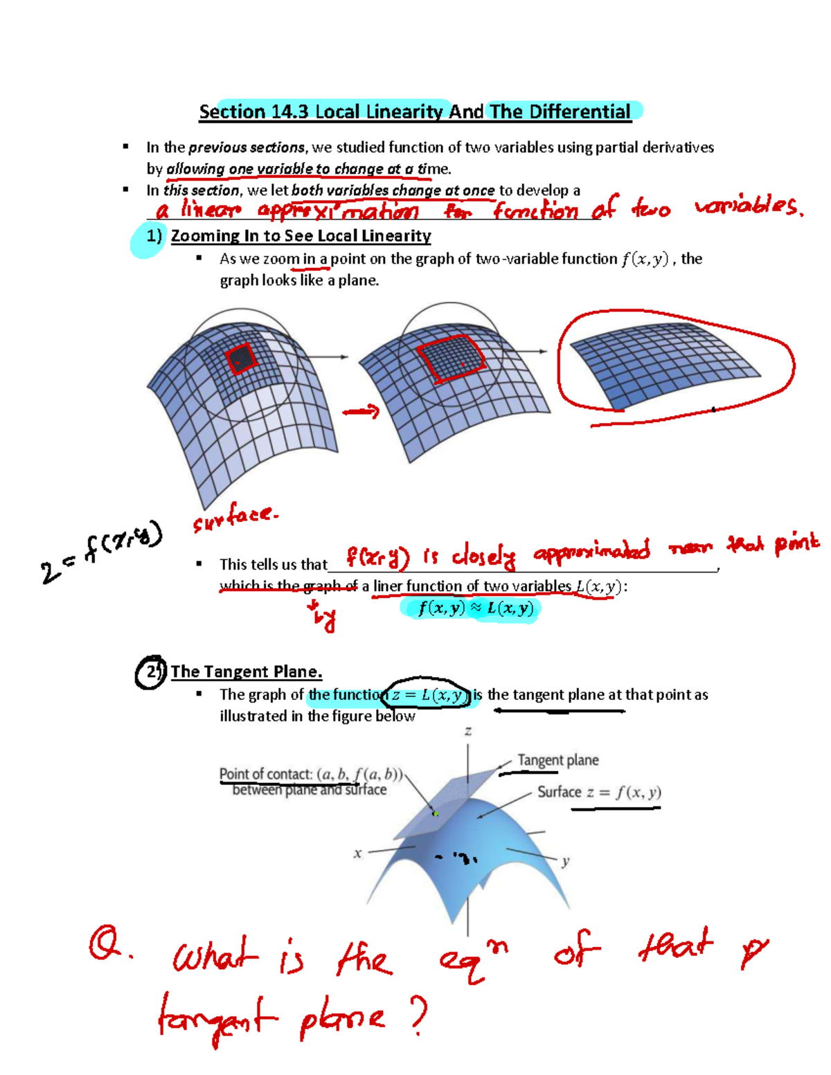 MATH 101 Final Exam Notes: Local Linearity & Differentials - Studocu