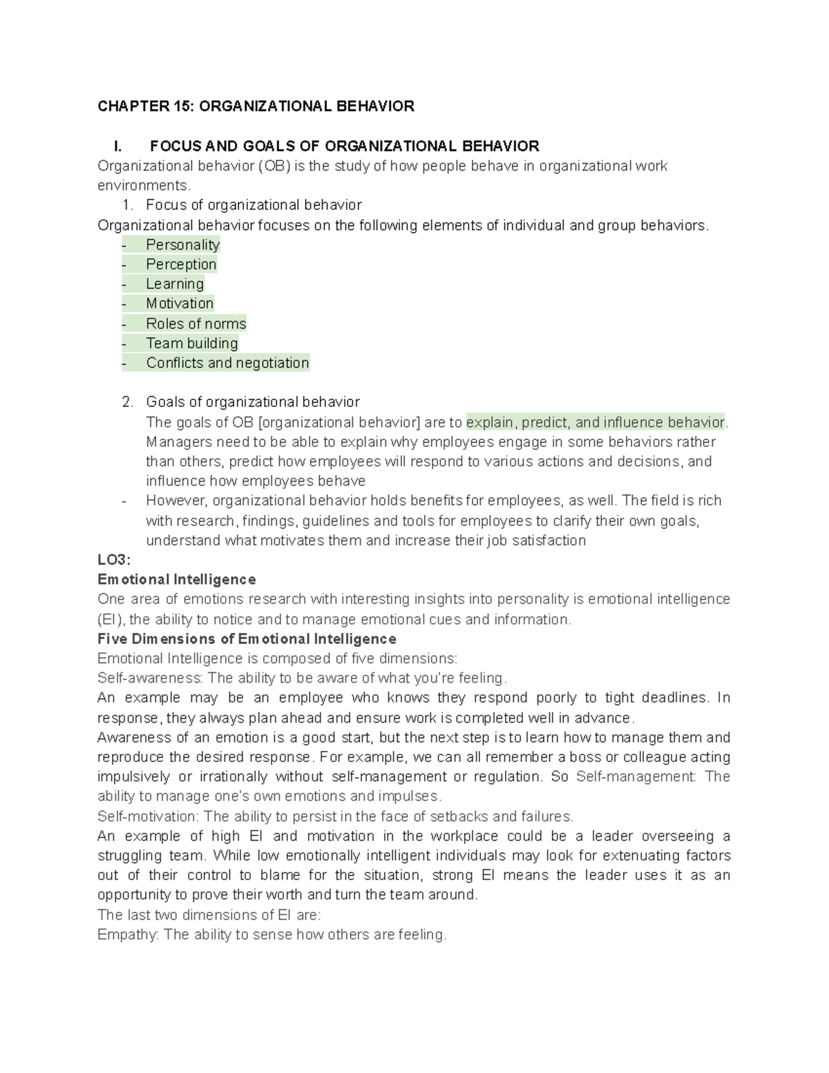 Session 11 sum pm - CHAPTER 15: ORGANIZATIONAL BEHAVIOR I. FOCUS AND ...