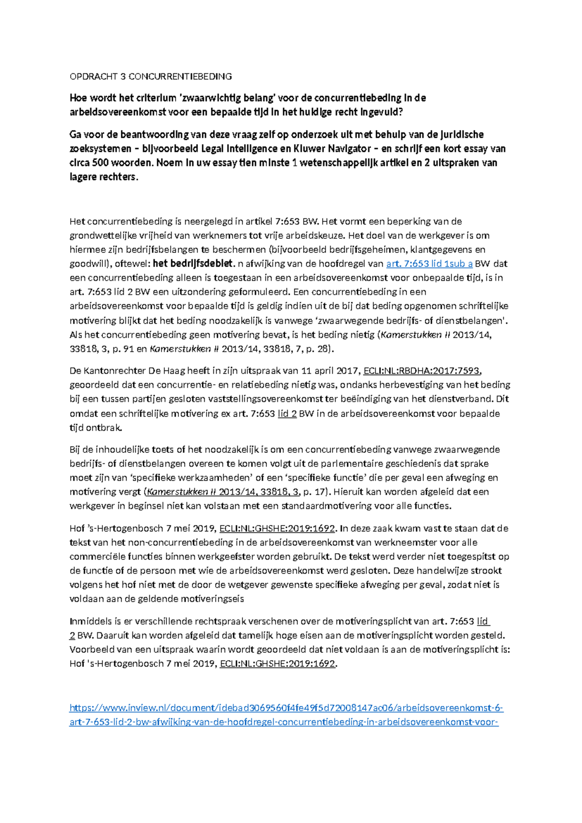 Opdracht 3: Concurrentiebeding in Arbeidsovereenkomsten en ...