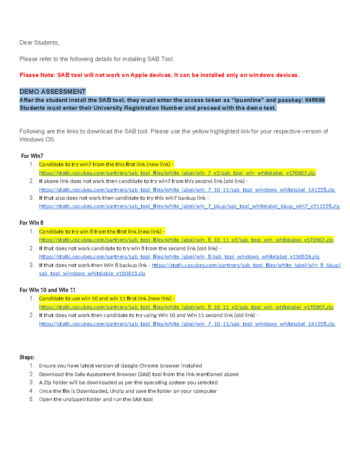 AON Cocubes SAB LINK - yyyy - ####### Dear Students, ####### Please ...