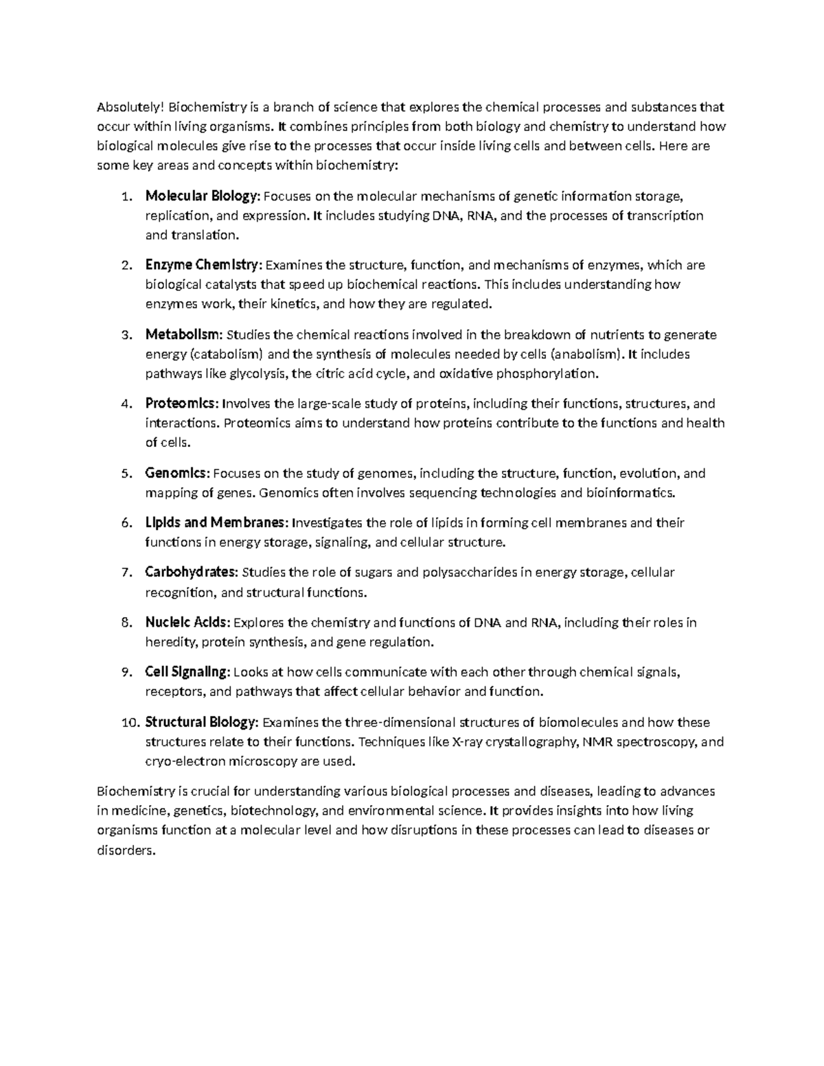 Biochemistry Assignment Overview: Key Concepts & Areas of Study - Studocu