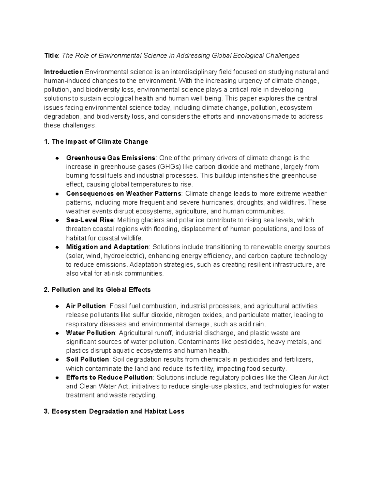 The Role of Environmental Science in Tackling Global Ecological Issues ...