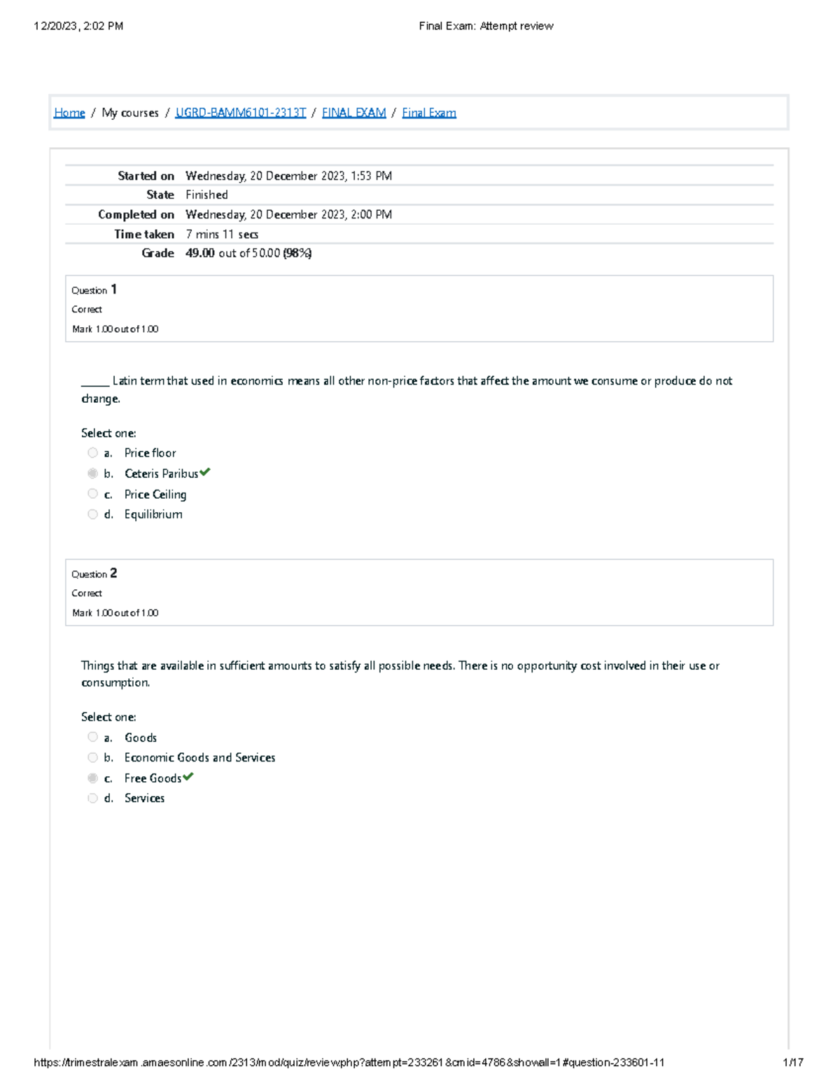 BAMM6101 Final Exam Attempt Analysis and Review - Studocu