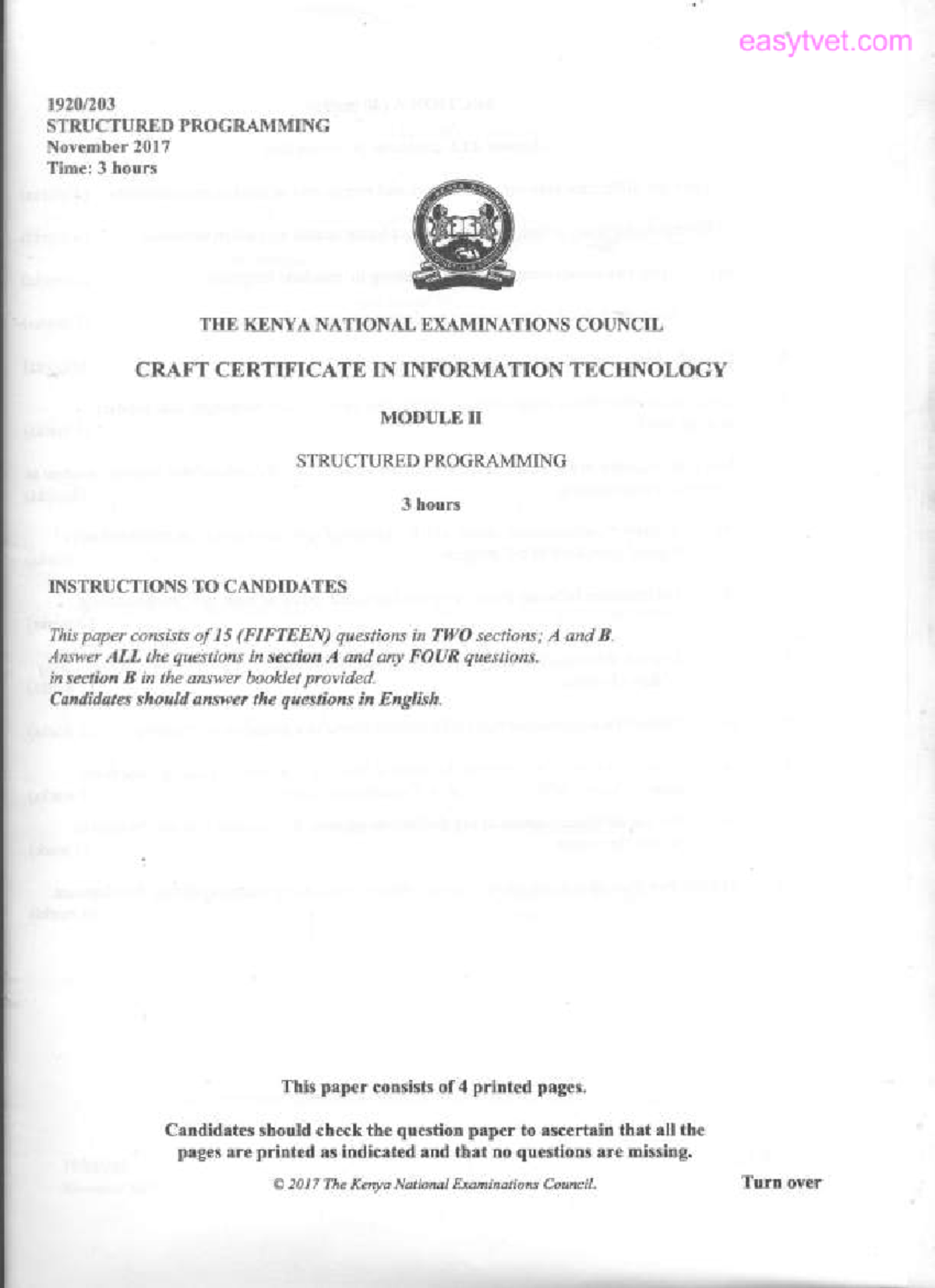 2017 NOV - CRAFT CERTIFICATE IN IT: STRUCTURED PROGRAMMING NOTES - Studocu