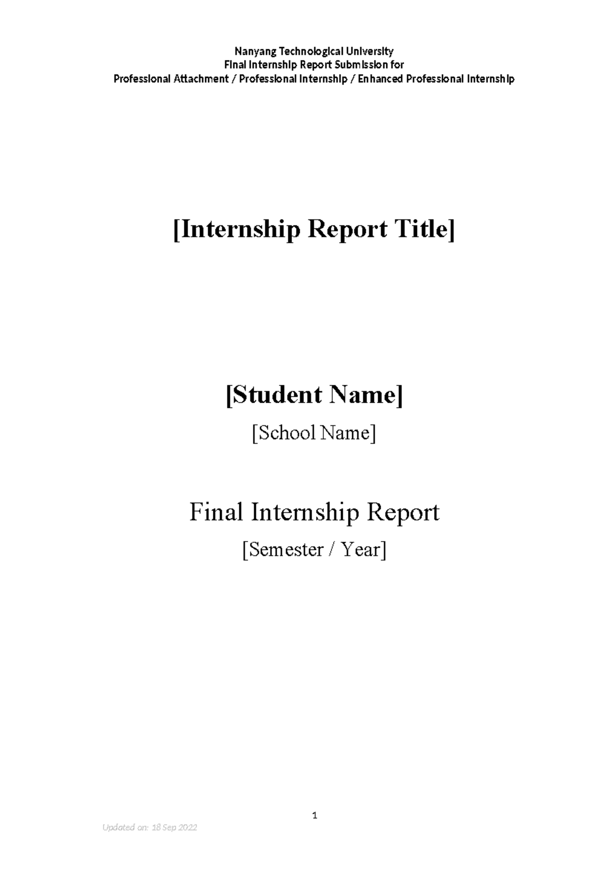 NTU CE Final Internship Report Template for Professional Attachment ...