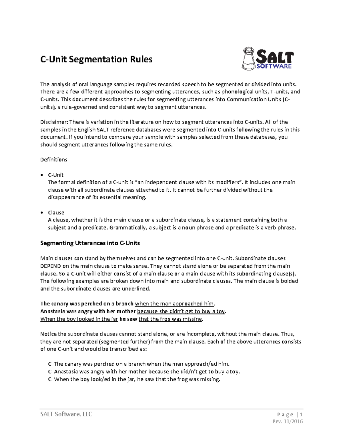 CUNIT Segmentation Rules for Analyzing Oral Language Samples - Studocu