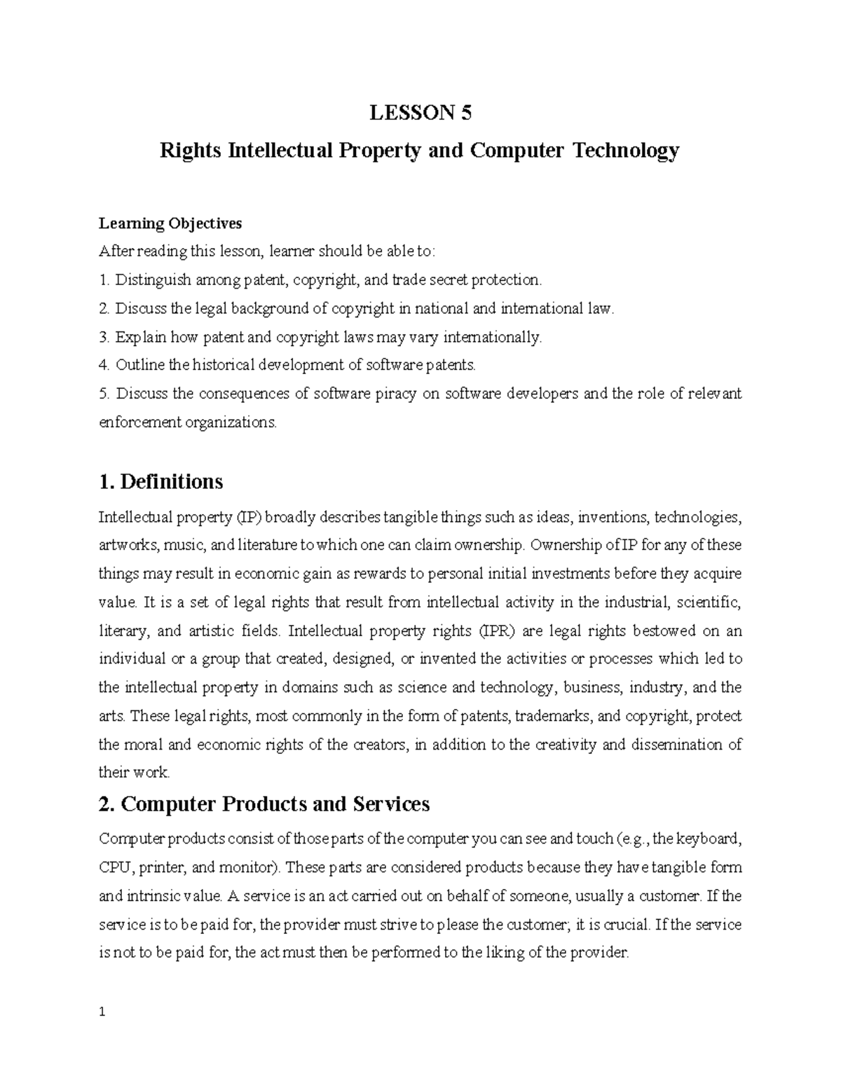IPR and Computer Tech: Understanding Rights and Protections in Lesson 5 ...