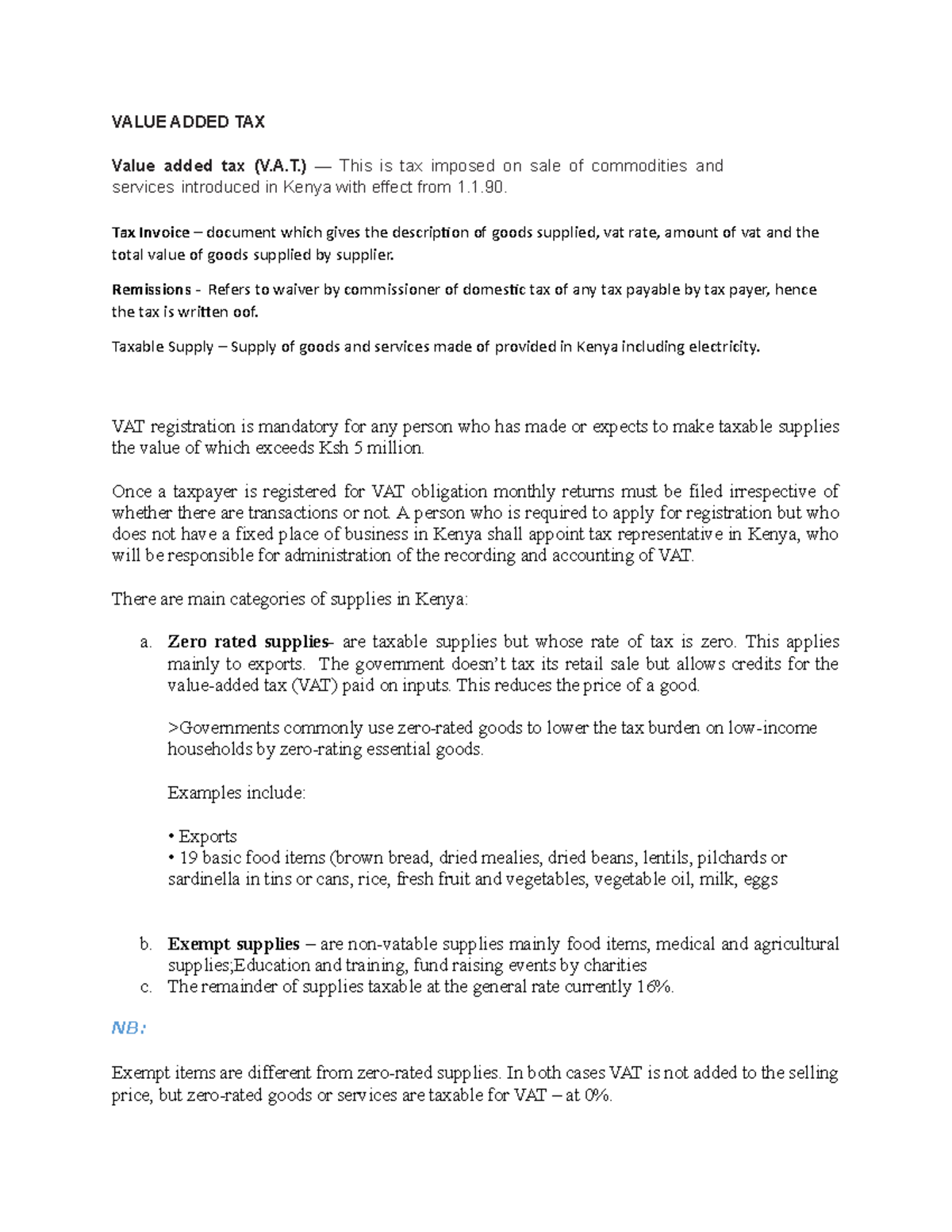 Taxation - VAT - Key Concepts and Lecture Notes - Studocu