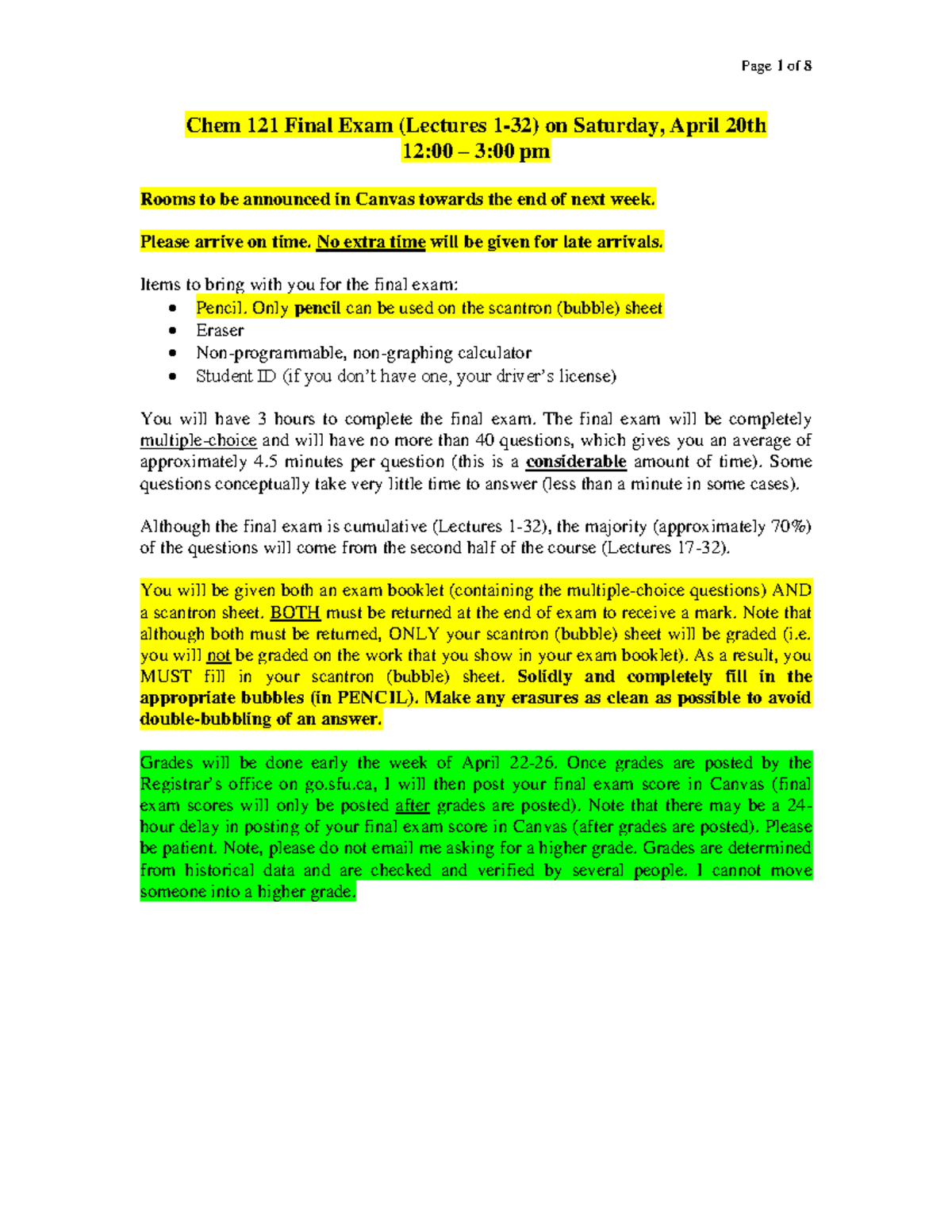 Chem 121 Final Exam Practice Questions (Lectures 1-32) Guide - Studocu