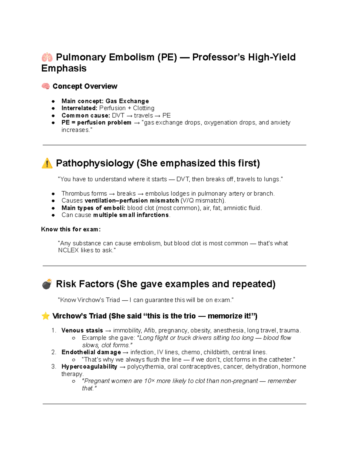 Pulmonary Embolism (PE) Study Guide: Key Concepts & Exam Tips - Studocu