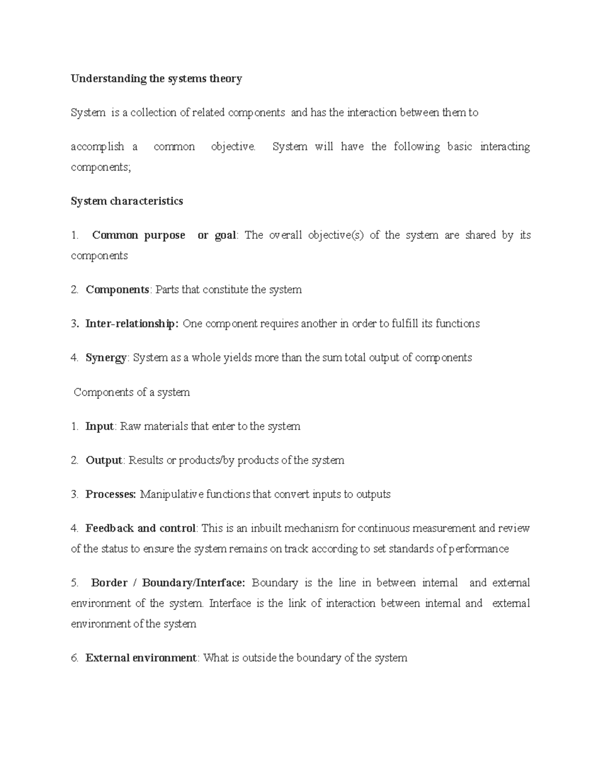 Understanding the systems theory - System will have the following basic ...
