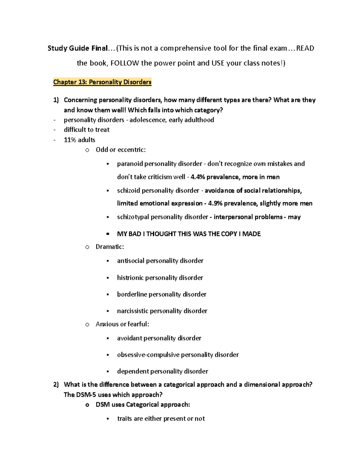Psych 341 Student Study Guide Final - Study Guide Final...(This is not ...
