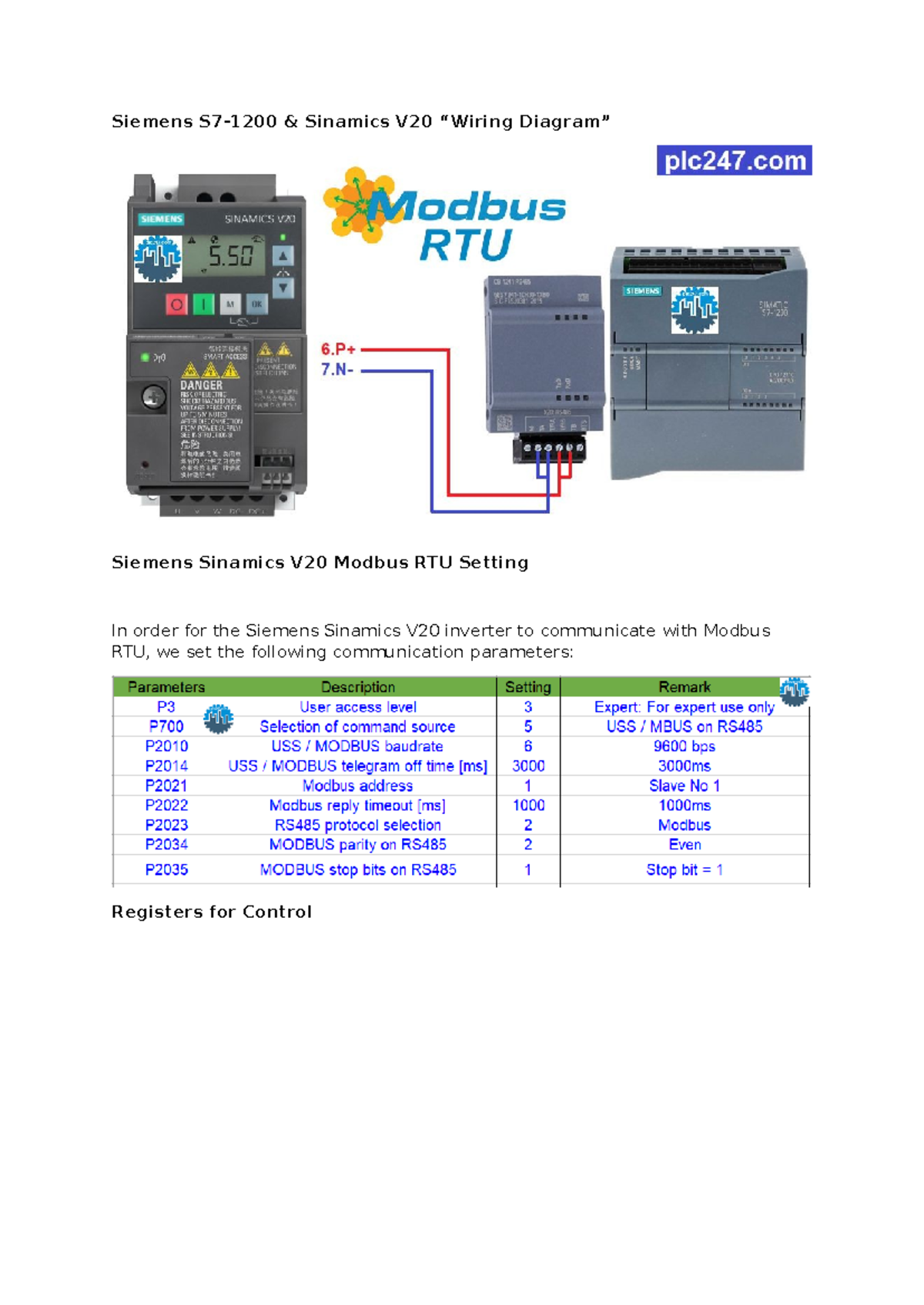 Siemens S7 Modbus Connection Setup for Sinamics V20 Inverter - Studocu