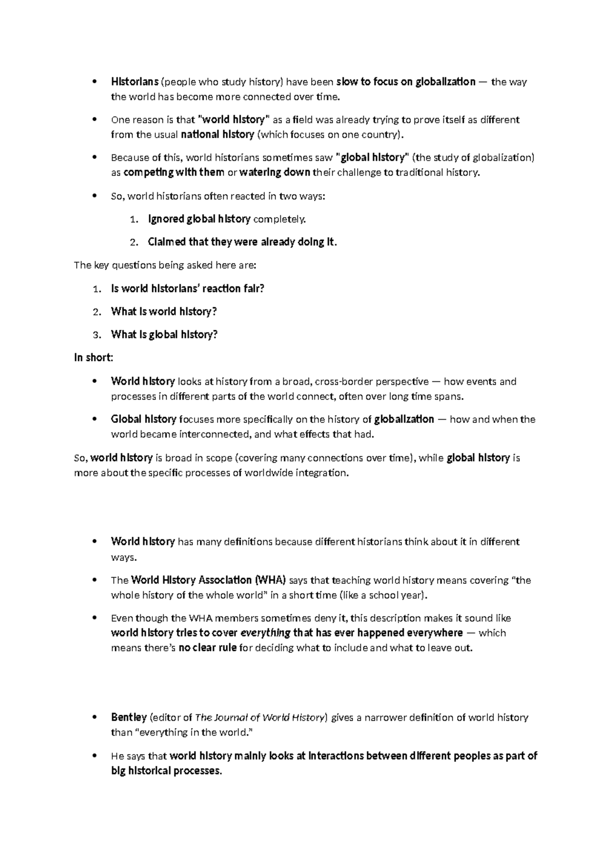World History vs. Global History: Key Concepts and Definitions - Studocu