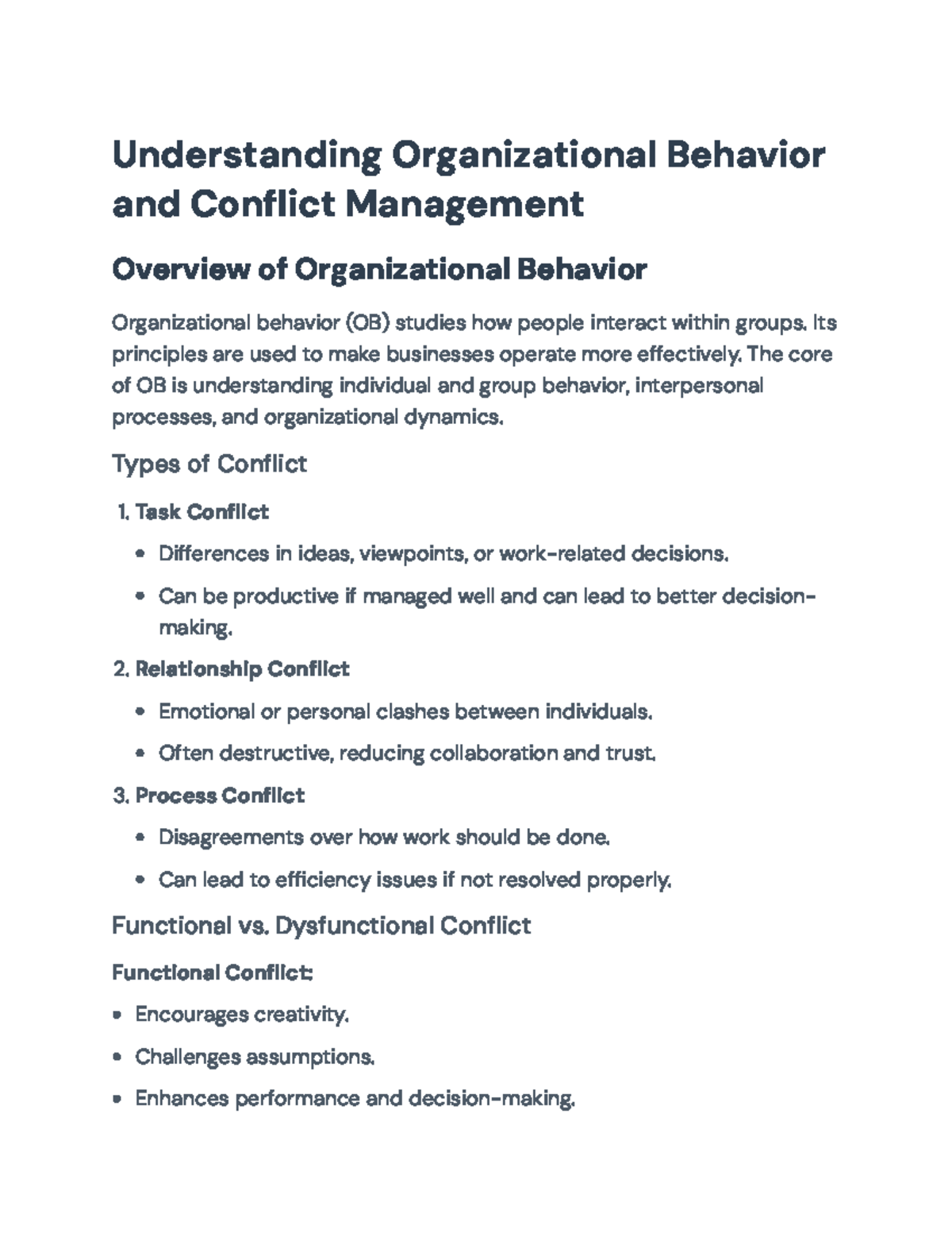 Organizational Behavior & Conflict Management Overview (Course Code ...