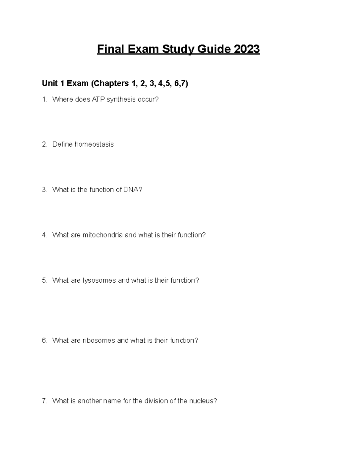 Final Exam Study Guide for Anatomy & Physiology 2023 - Studocu